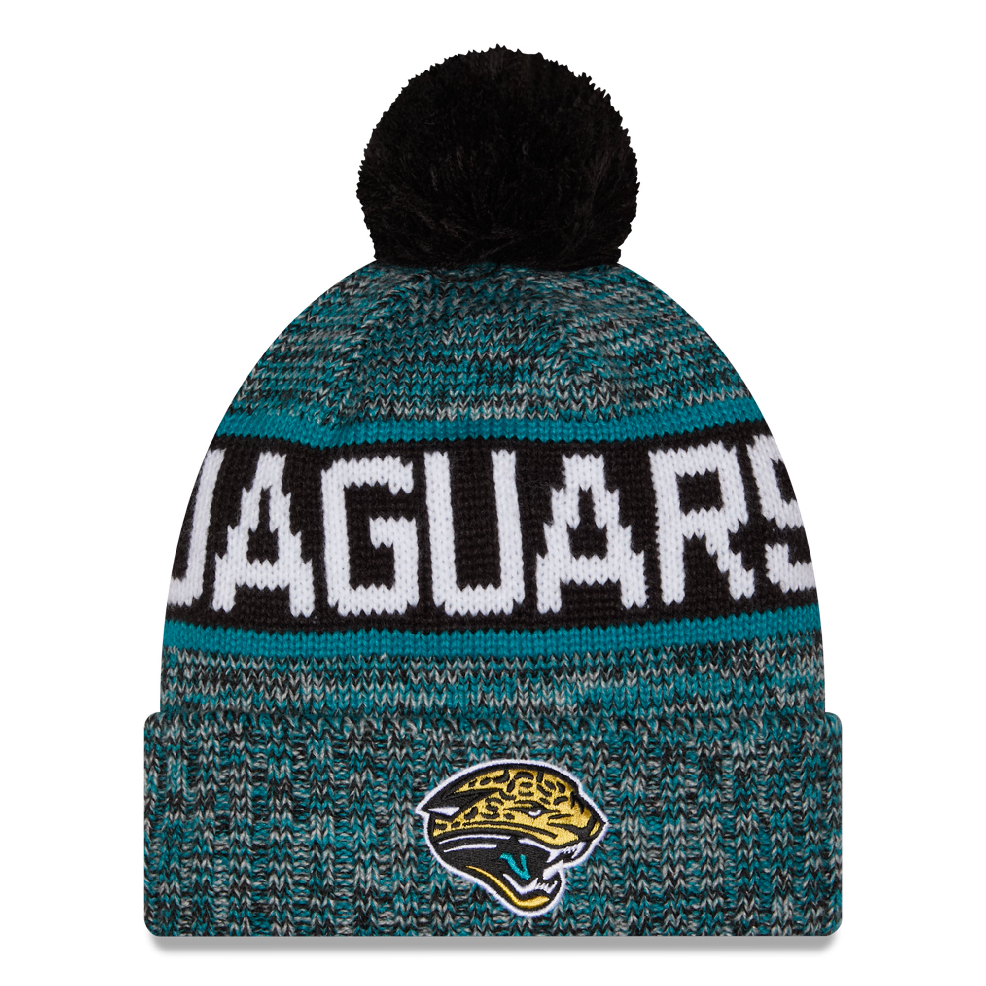 Men's New Era Black Jacksonville Jaguars Throwback Marled Cuffed Knit Hat with Pom