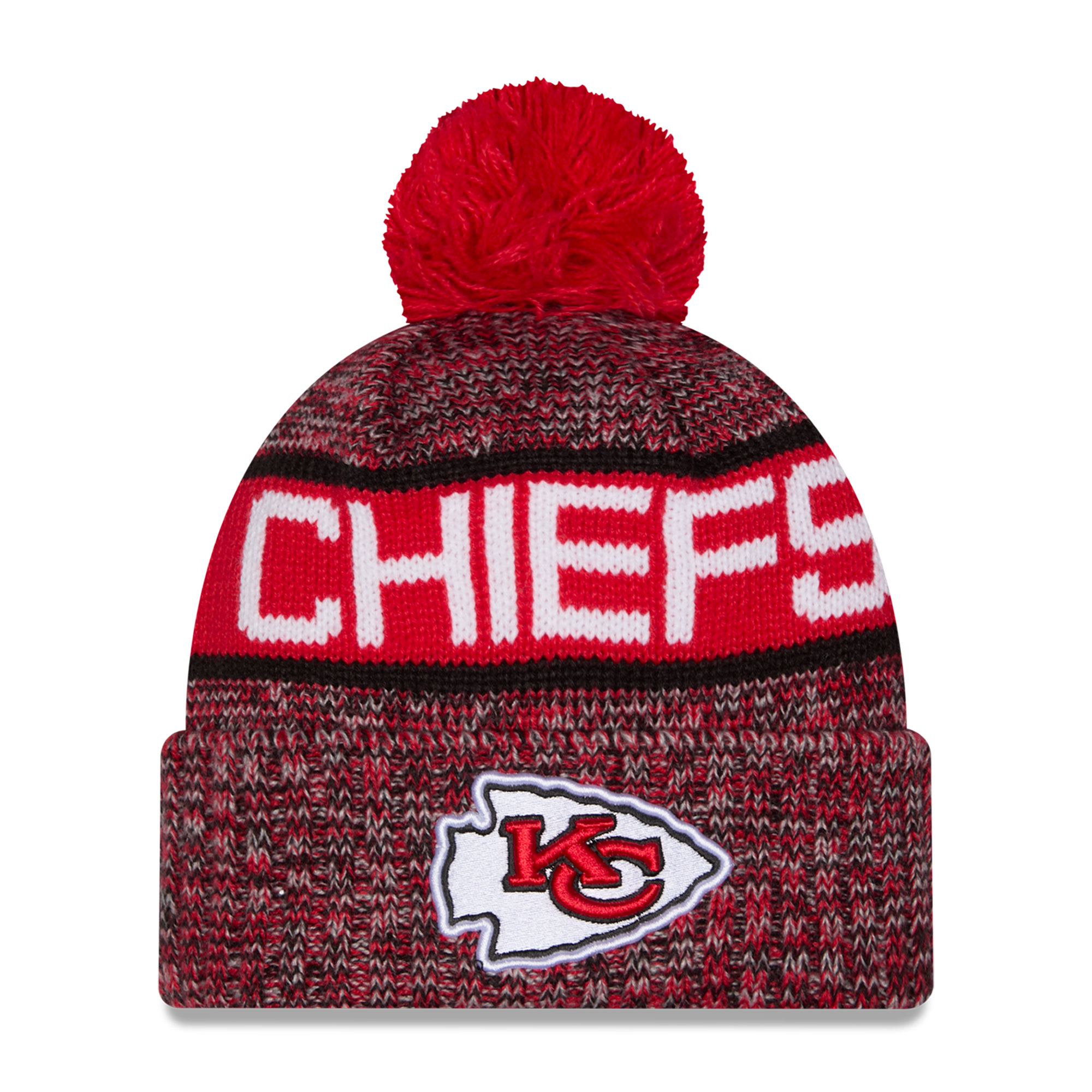Men's New Era Red Kansas City Chiefs Marled Cuffed Knit Hat with Pom