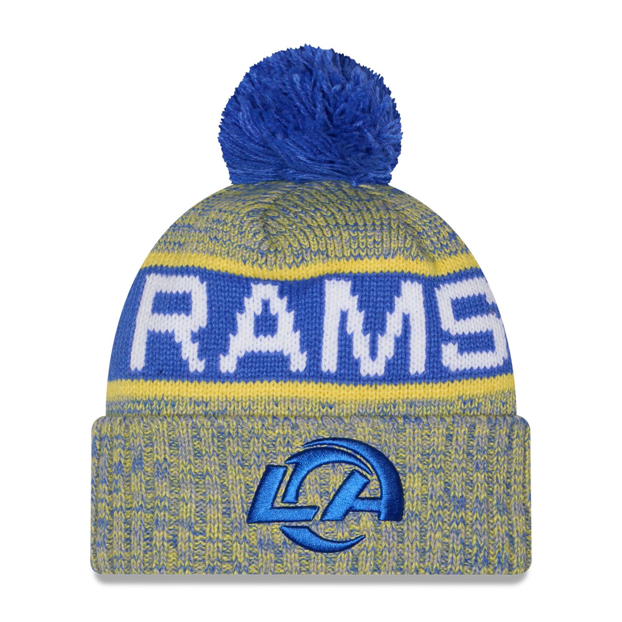 Men's New Era Royal Los Angeles Rams Marled Cuffed Knit Hat with Pom