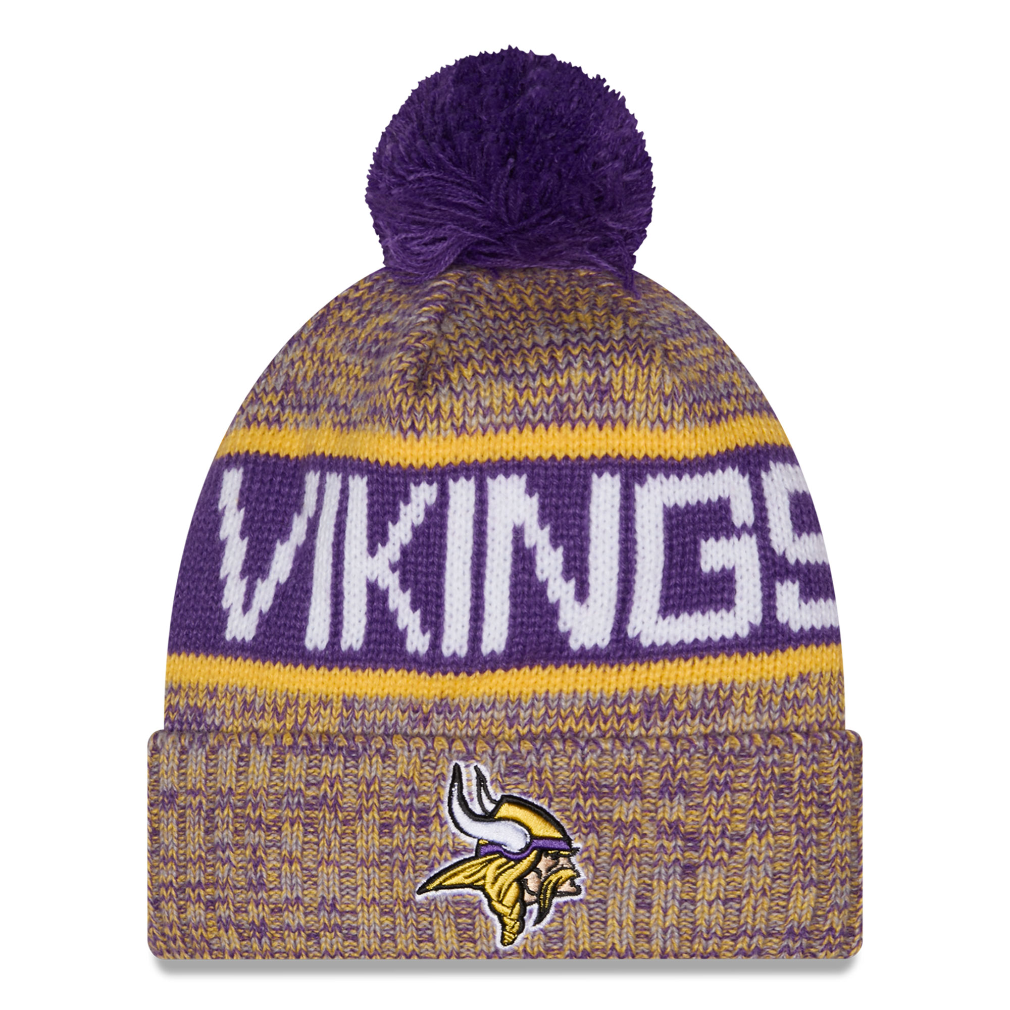 Men's New Era Purple Minnesota Vikings Marled Cuffed Knit Hat with Pom