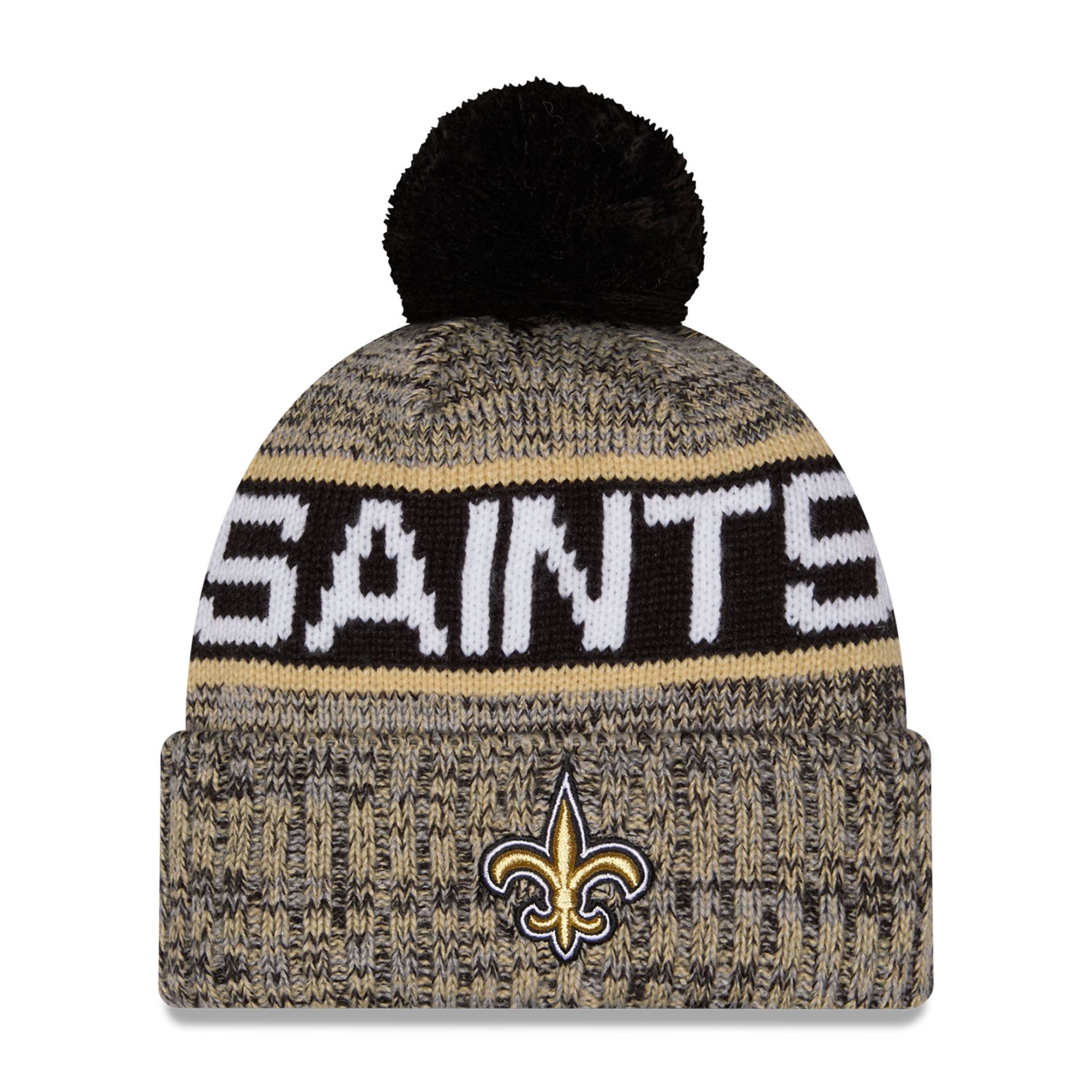 Men's New Era Black New Orleans Saints Marled Cuffed Knit Hat with Pom
