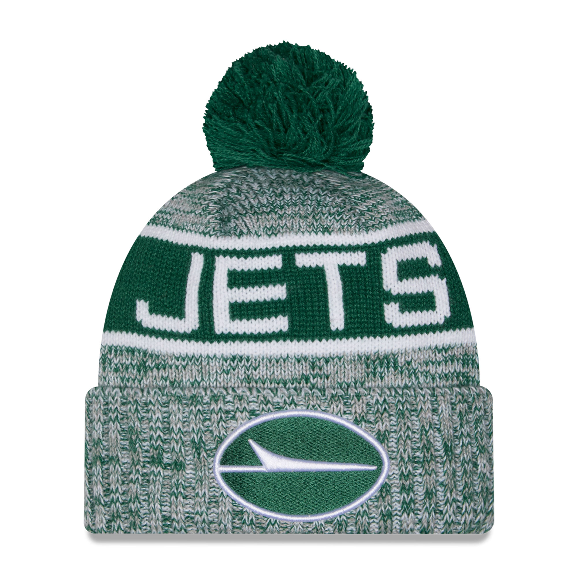 Men's New Era Green New York Jets Marled Cuffed Knit Hat with Pom