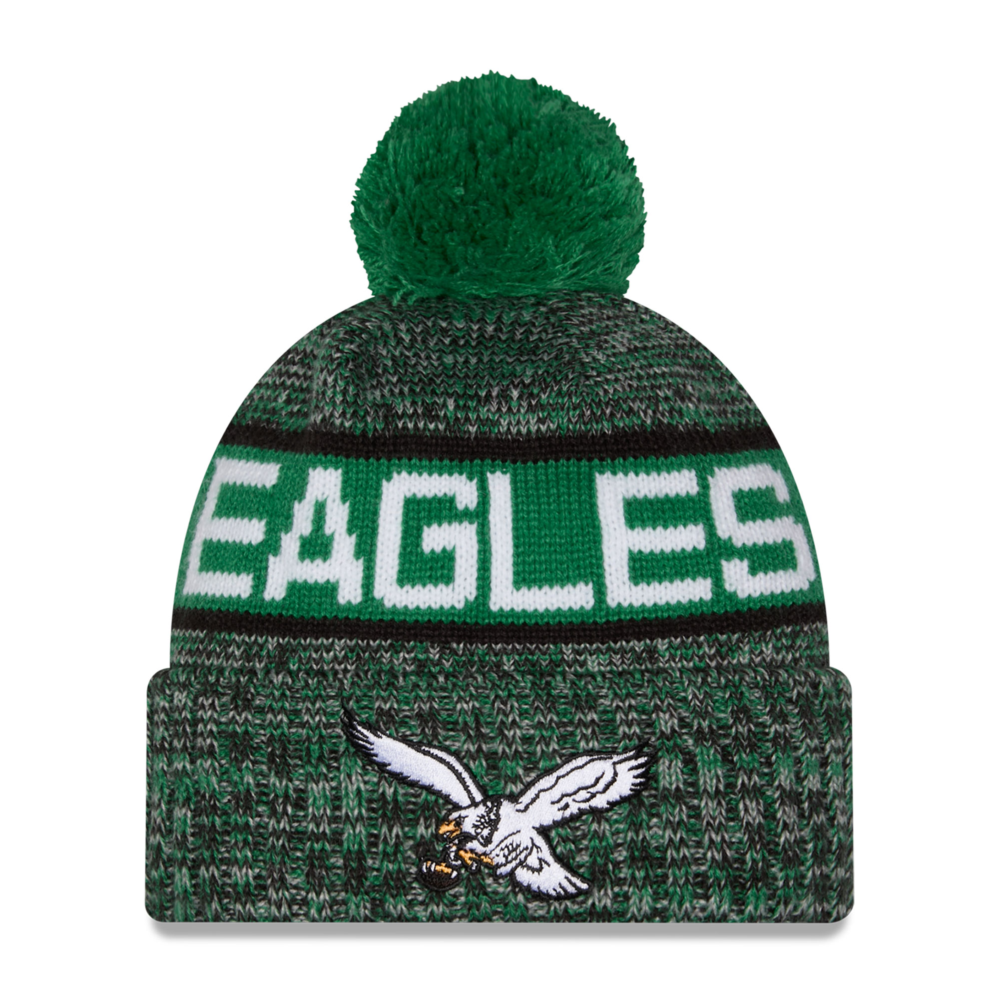 Men's New Era Kelly Green Philadelphia Eagles Throwback Marled Cuffed Knit Hat with Pom