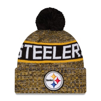 Men's New Era Black Pittsburgh Steelers Marled Cuffed Knit Hat with Pom