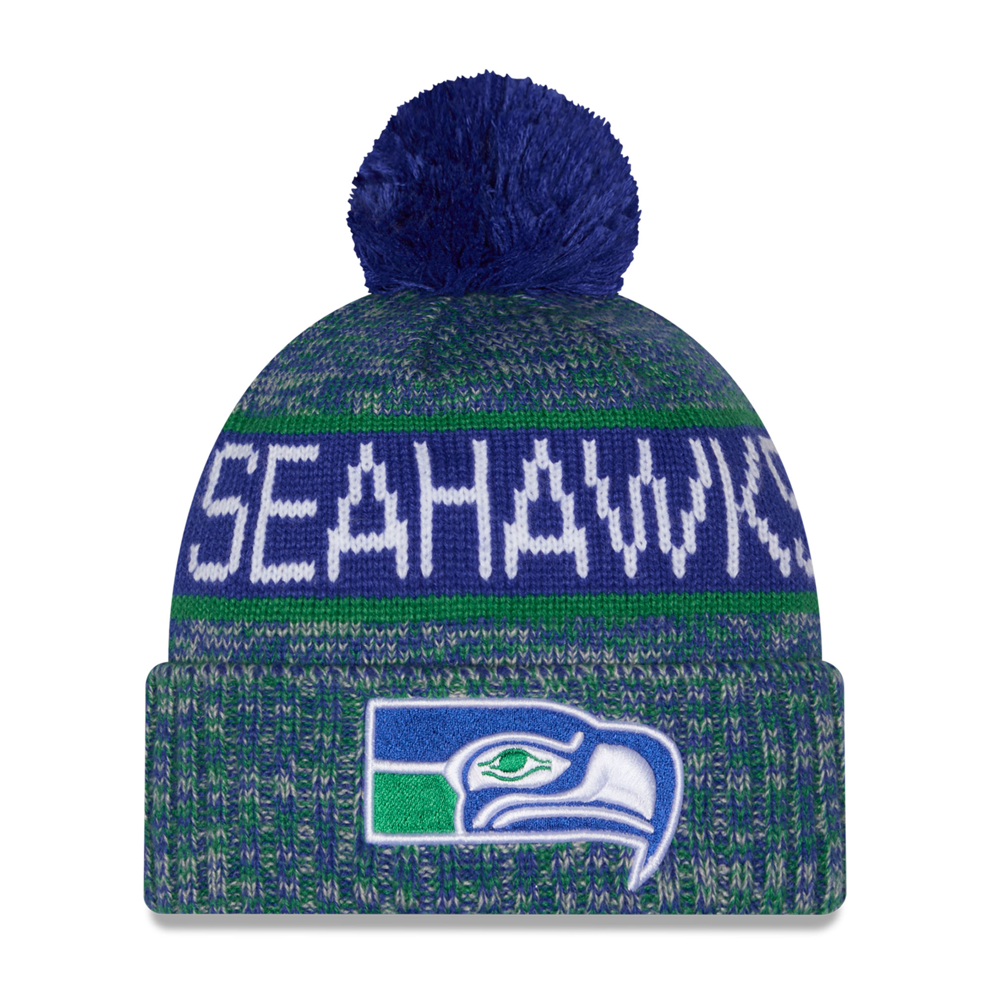 Men's New Era Royal Seattle Seahawks Throwback Marled Cuffed Knit Hat with Pom