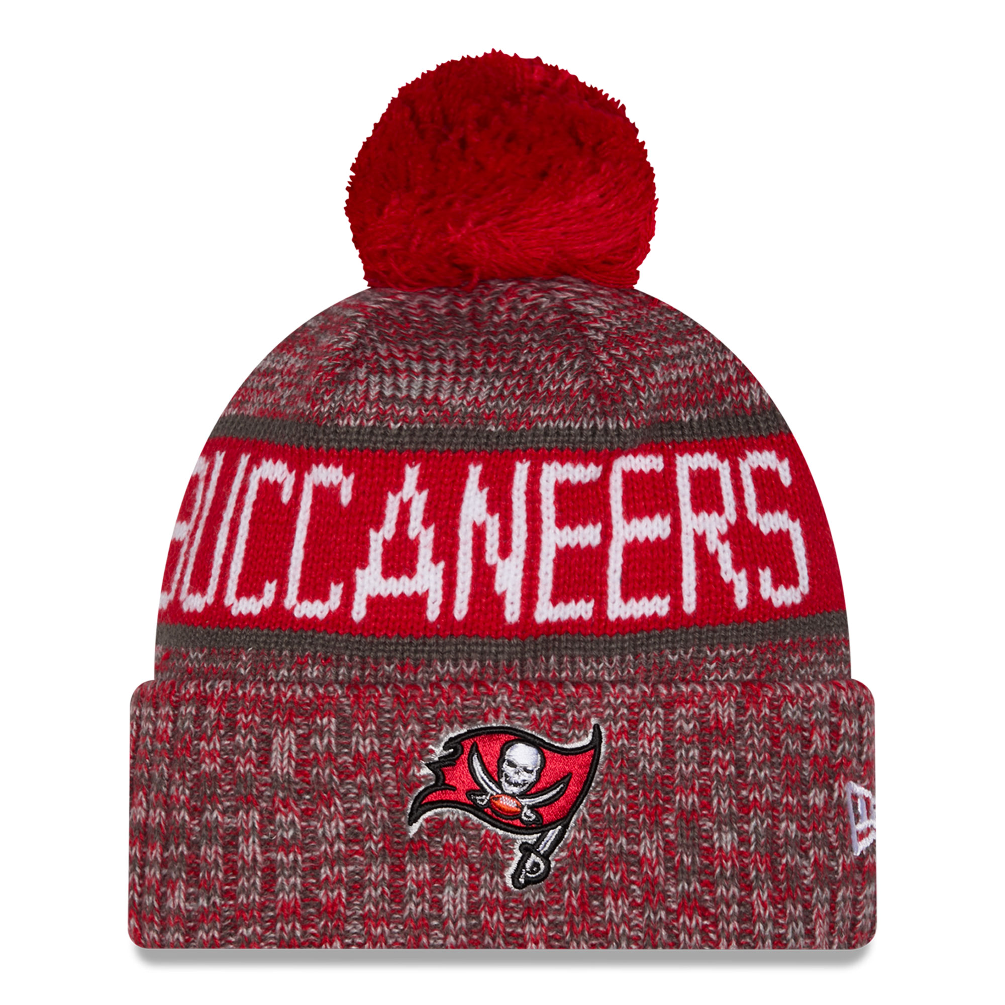 Men's New Era Red Tampa Bay Buccaneers Marled Cuffed Knit Hat with Pom