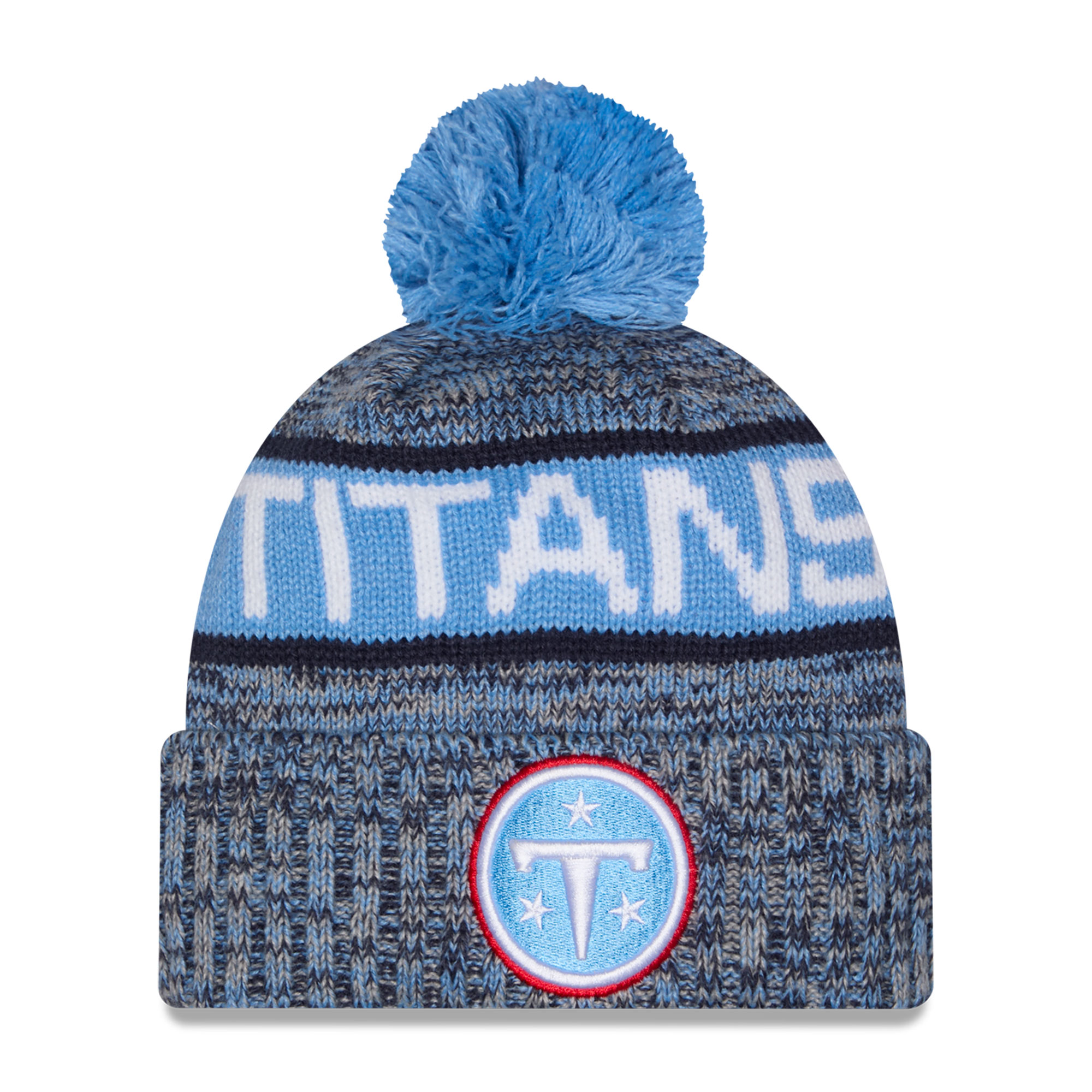 Men's New Era Light Blue Tennessee Titans Marled Cuffed Knit Hat with Pom