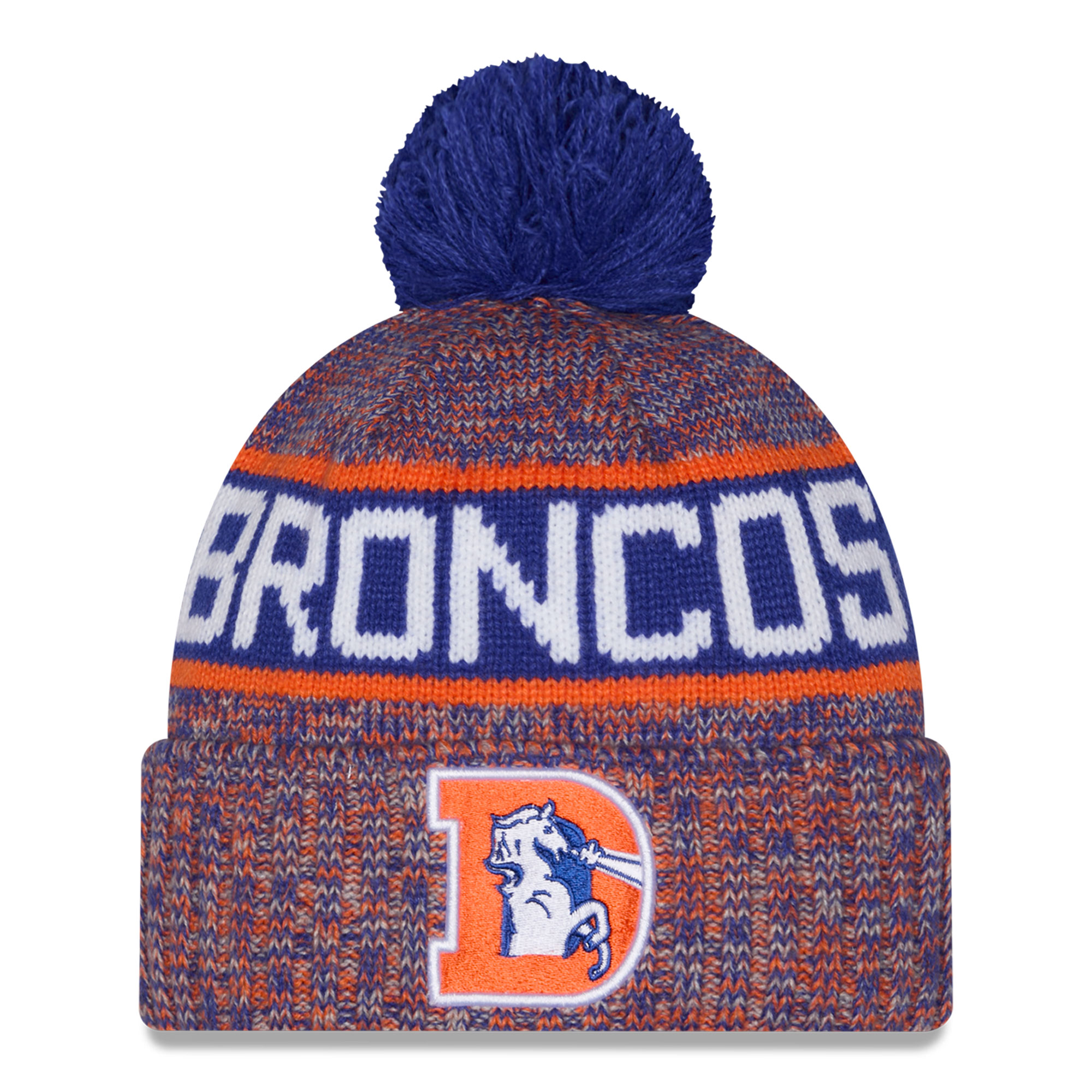 Men's New Era Royal Denver Broncos Throwback Marled Cuffed Knit Hat with Pom