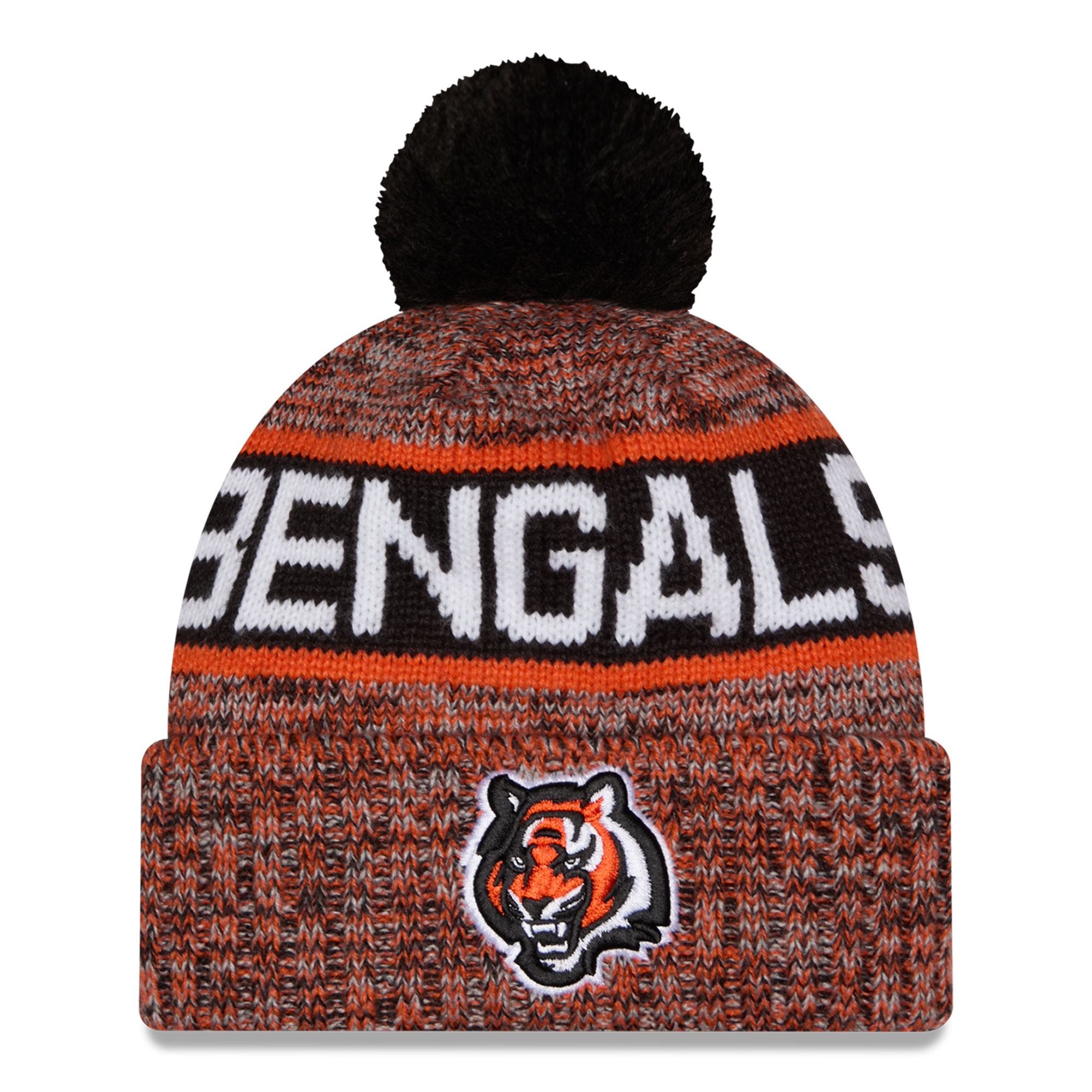 Men's New Era Black Cincinnati Bengals Alternate Marled Cuffed Knit Hat with Pom