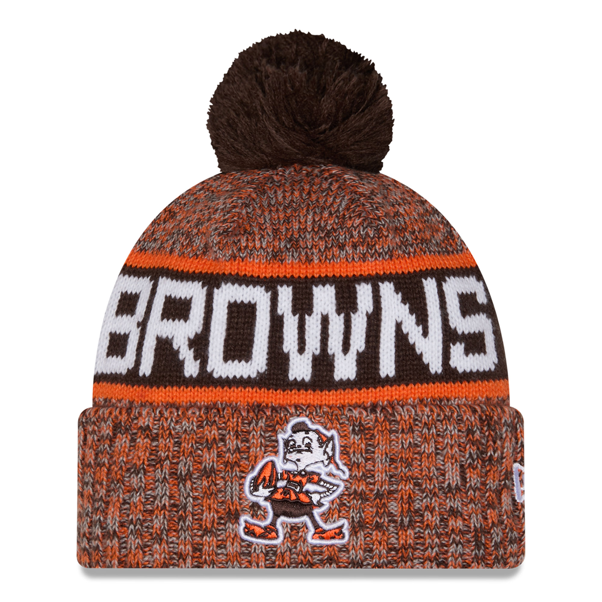 Men's New Era Brown Cleveland Browns Throwback Marled Cuffed Knit Hat with Pom
