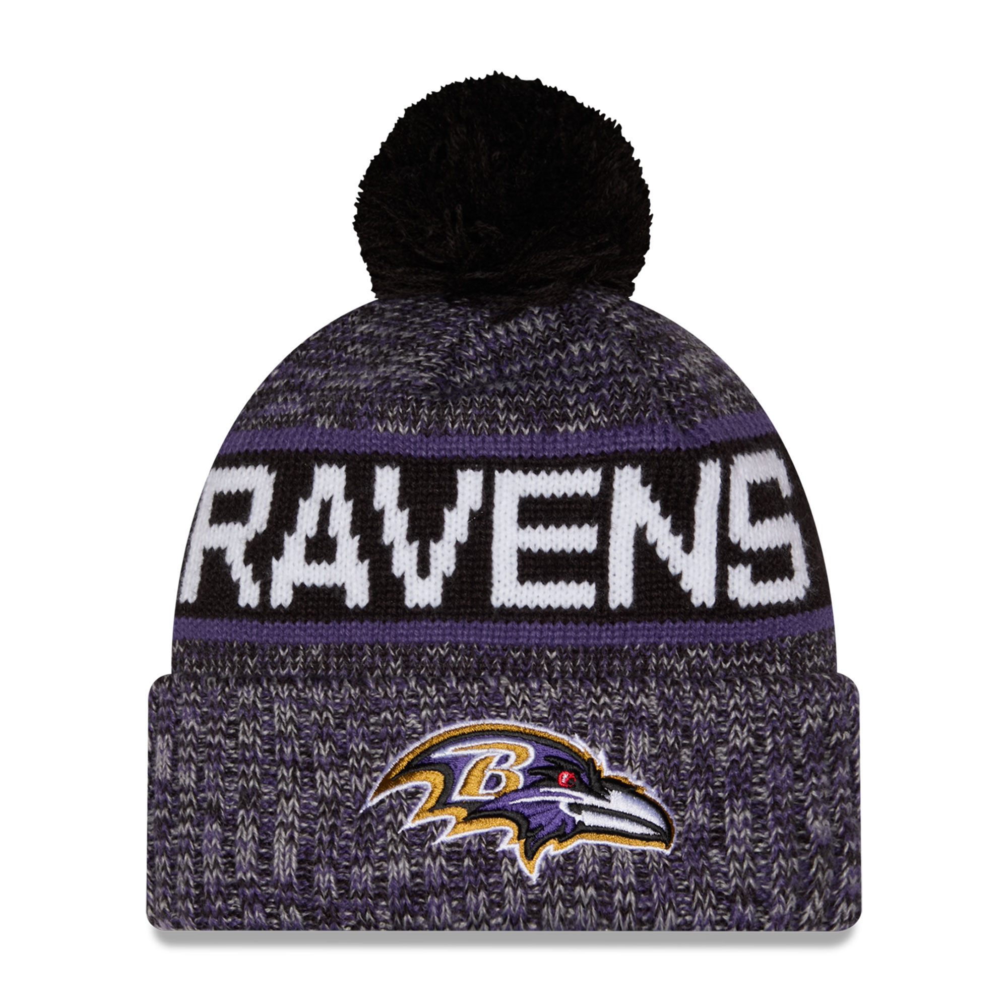 Men's New Era Black Baltimore Ravens Marled Cuffed Knit Hat with Pom