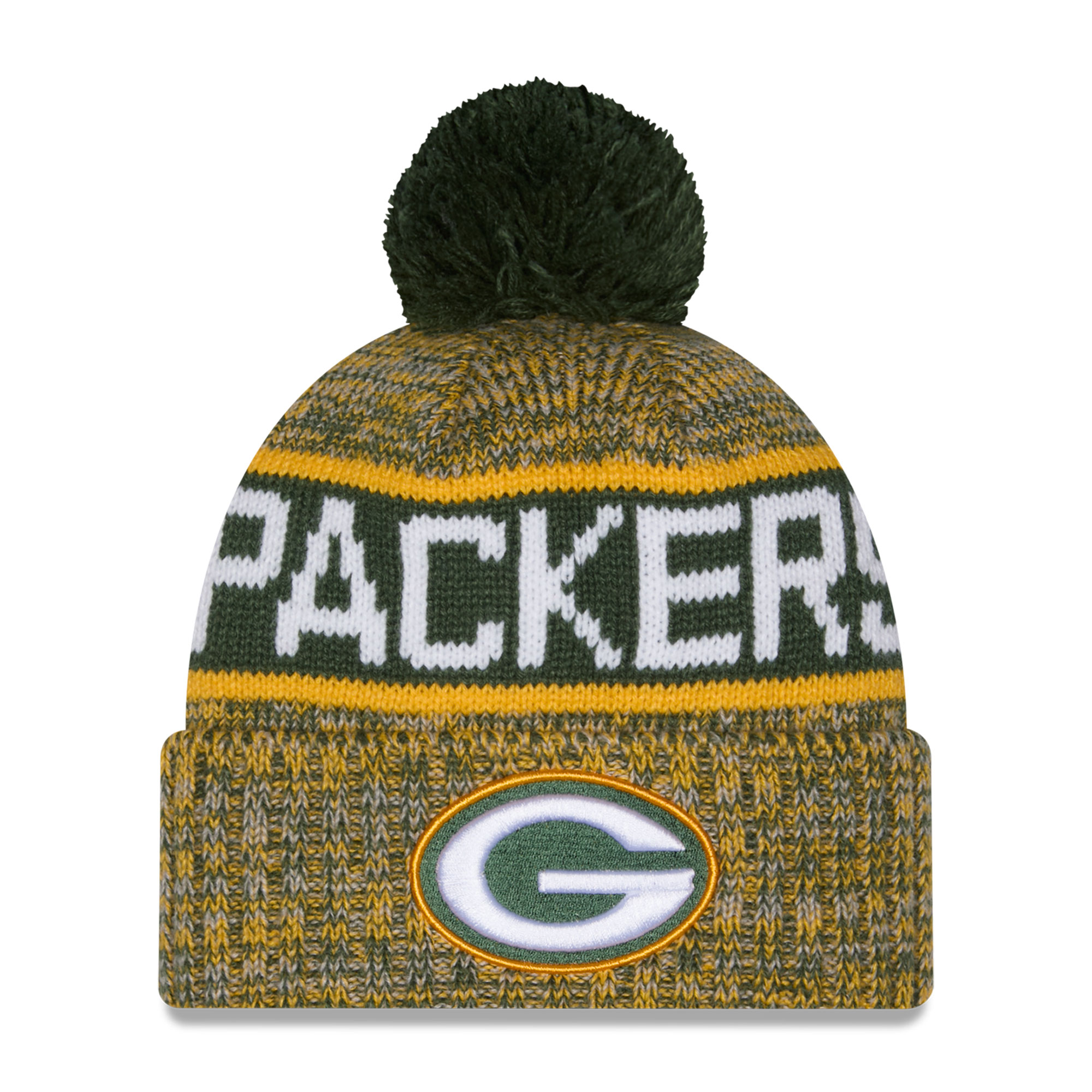 Men's New Era Green Green Bay Packers Marled Cuffed Knit Hat with Pom