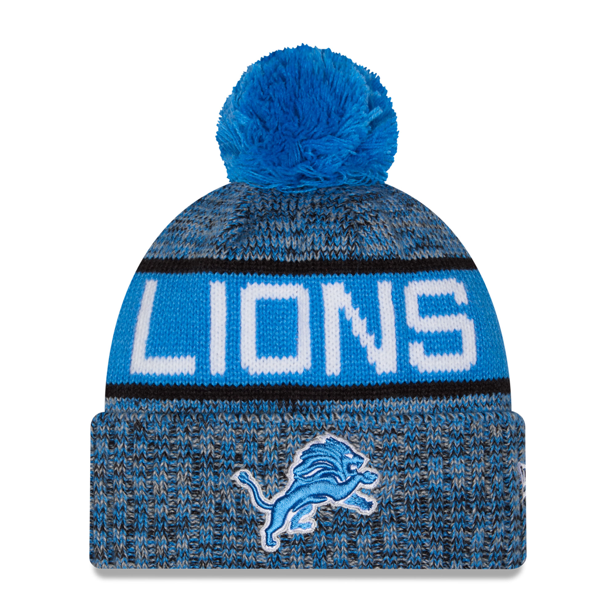 Men's New Era Blue Detroit Lions Marled Cuffed Knit Hat with Pom