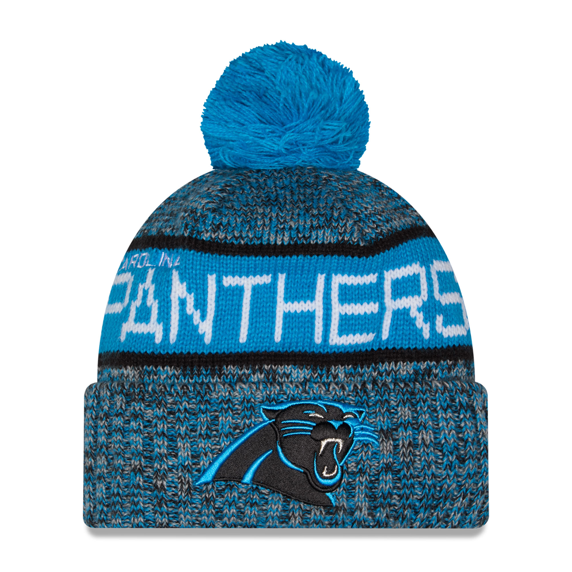 Men's New Era Blue Carolina Panthers Marled Cuffed Knit Hat with Pom