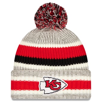 Men's New Era Red/Gray Kansas City Chiefs Stripe Cuff Knit Hat with Pom