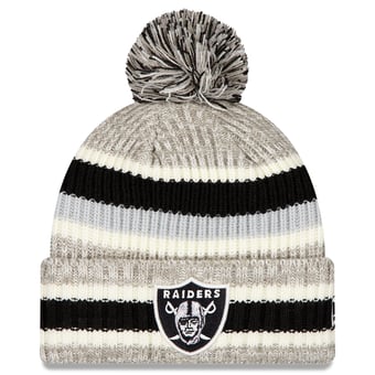 Men's New Era Black/Gray Las Vegas Raiders Stripe Cuff Knit Hat with Pom