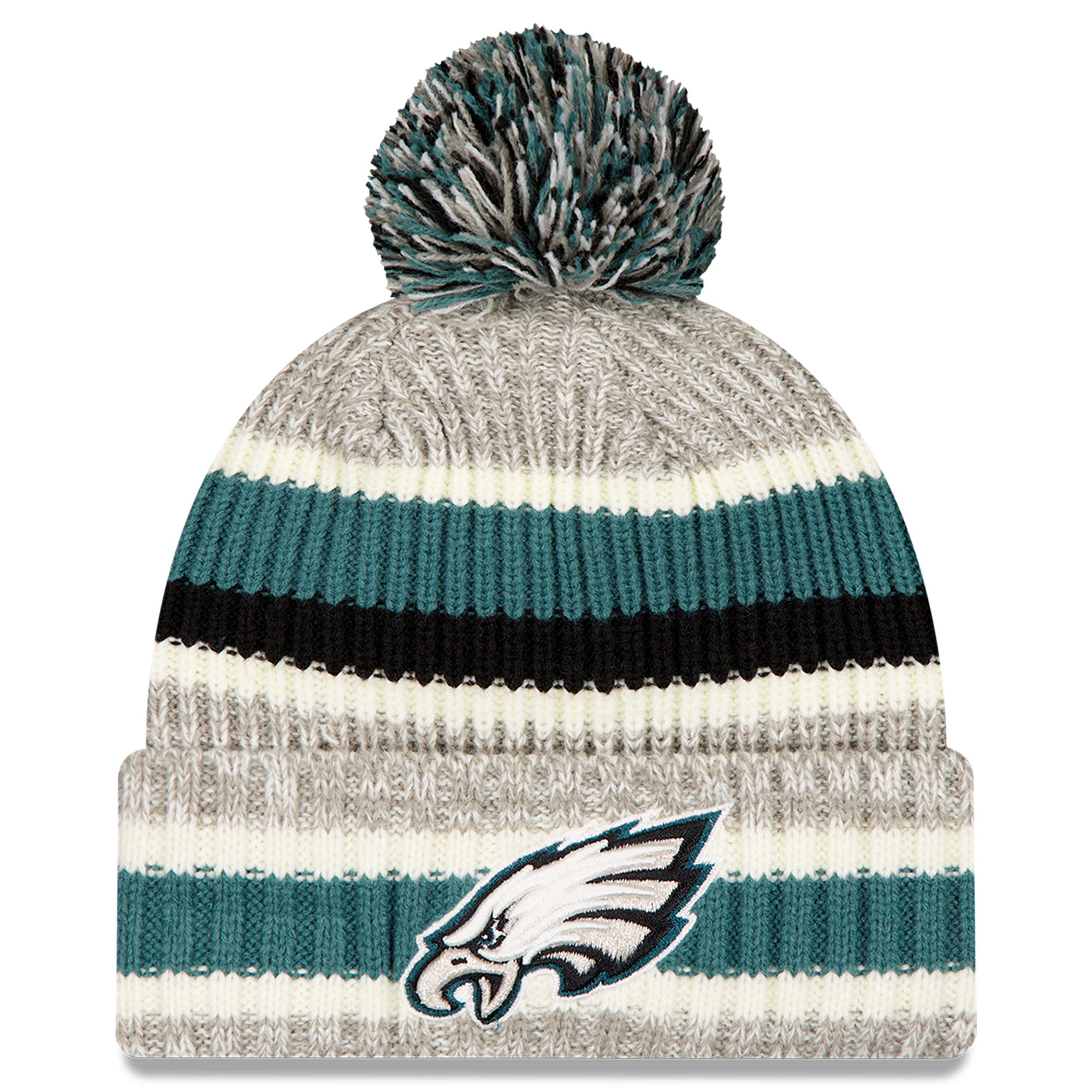 Men's New Era Midnight Green/Gray Philadelphia Eagles Stripe Cuff Knit Hat with Pom