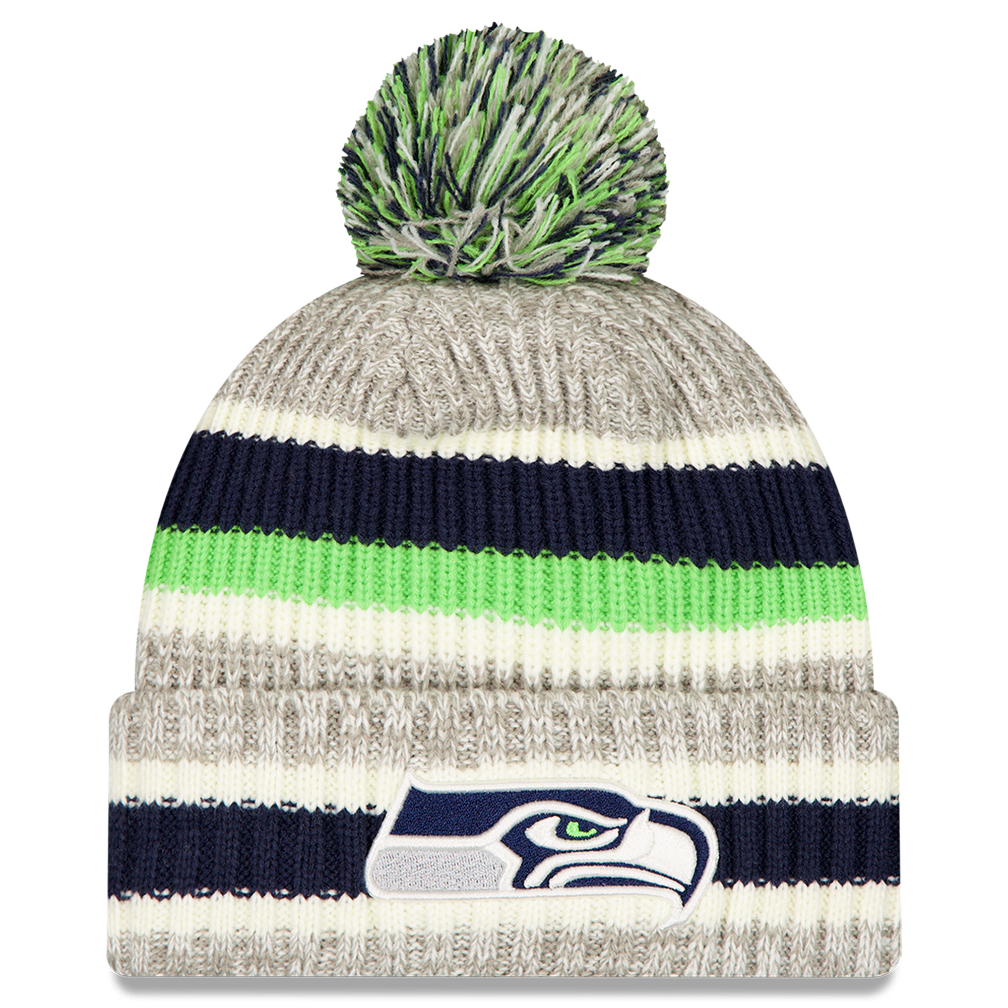 Men's New Era College Navy/Gray Seattle Seahawks Stripe Cuff Knit Hat with Pom