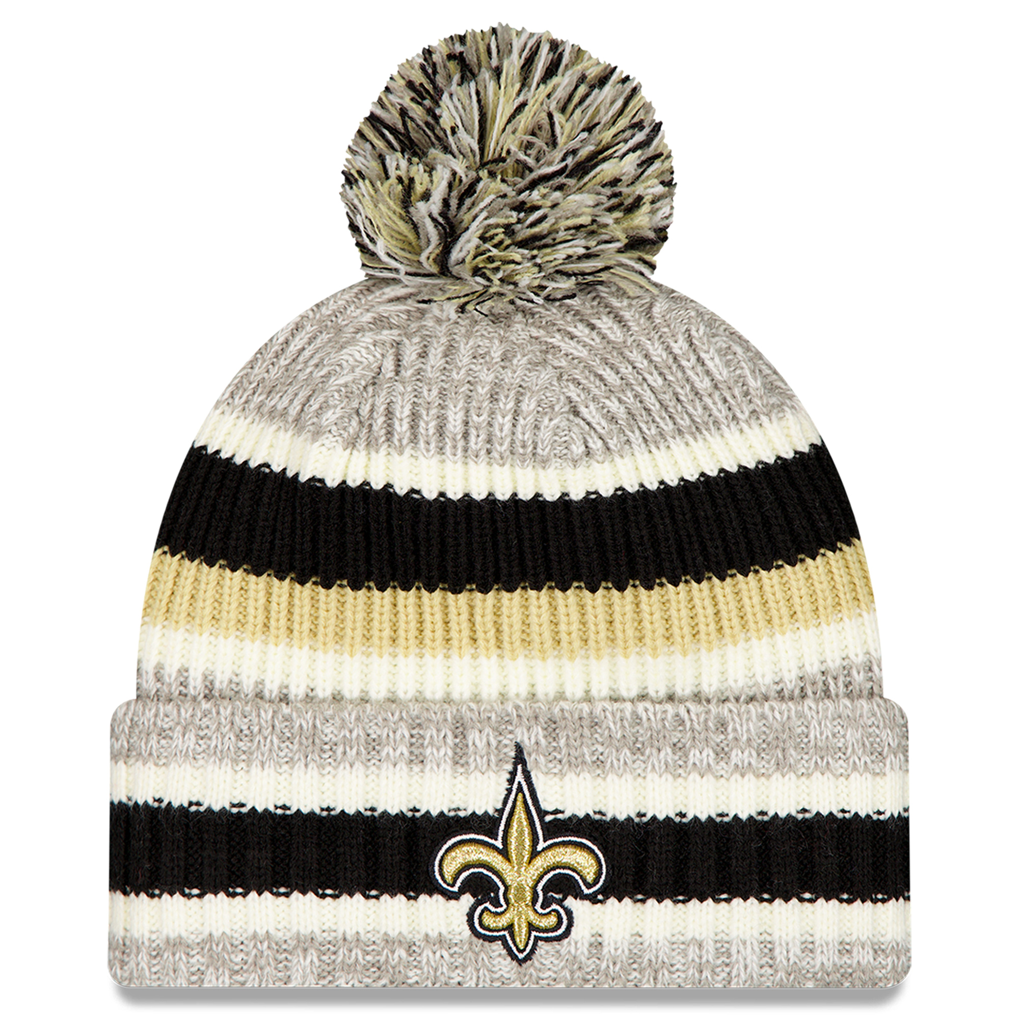 Men's New Era Black/Gray New Orleans Saints Stripe Cuff Knit Hat with Pom