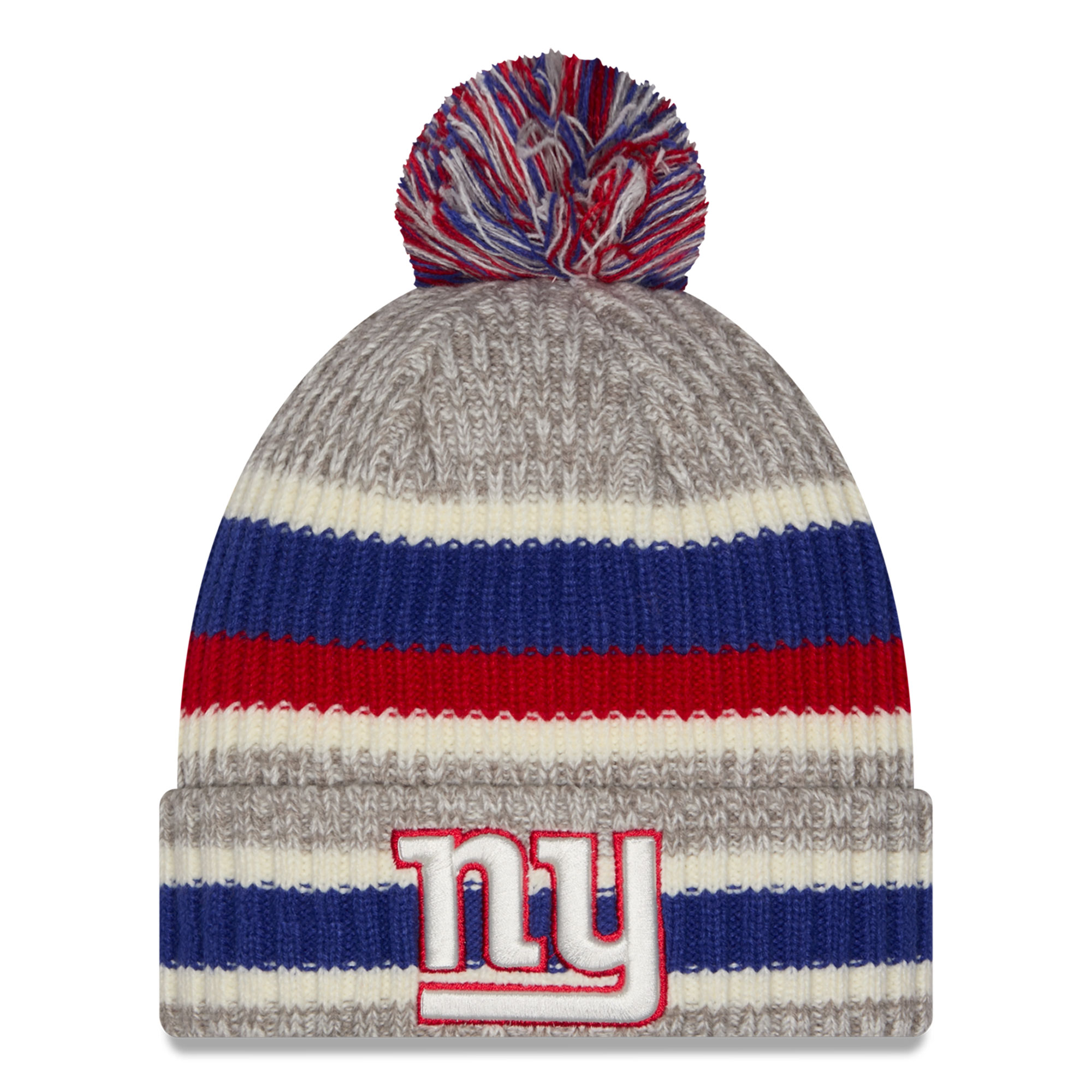 Men's New Era Royal/Gray New York Giants Stripe Cuff Knit Hat with Pom