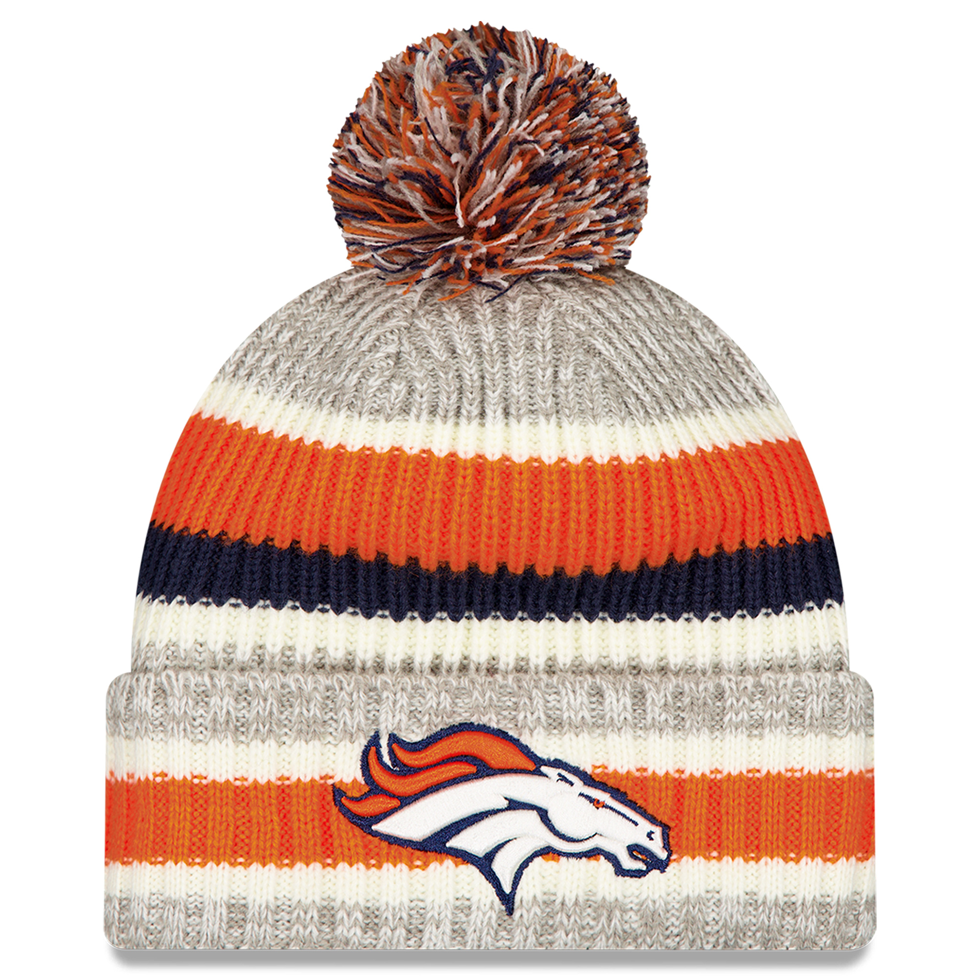 Men's New Era Orange/Gray Denver Broncos Stripe Cuff Knit Hat with Pom