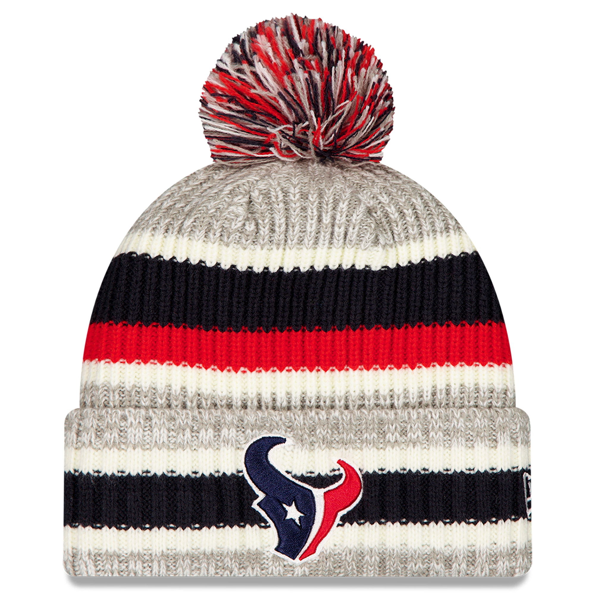 Men's New Era Navy/Gray Houston Texans Stripe Cuff Knit Hat with Pom