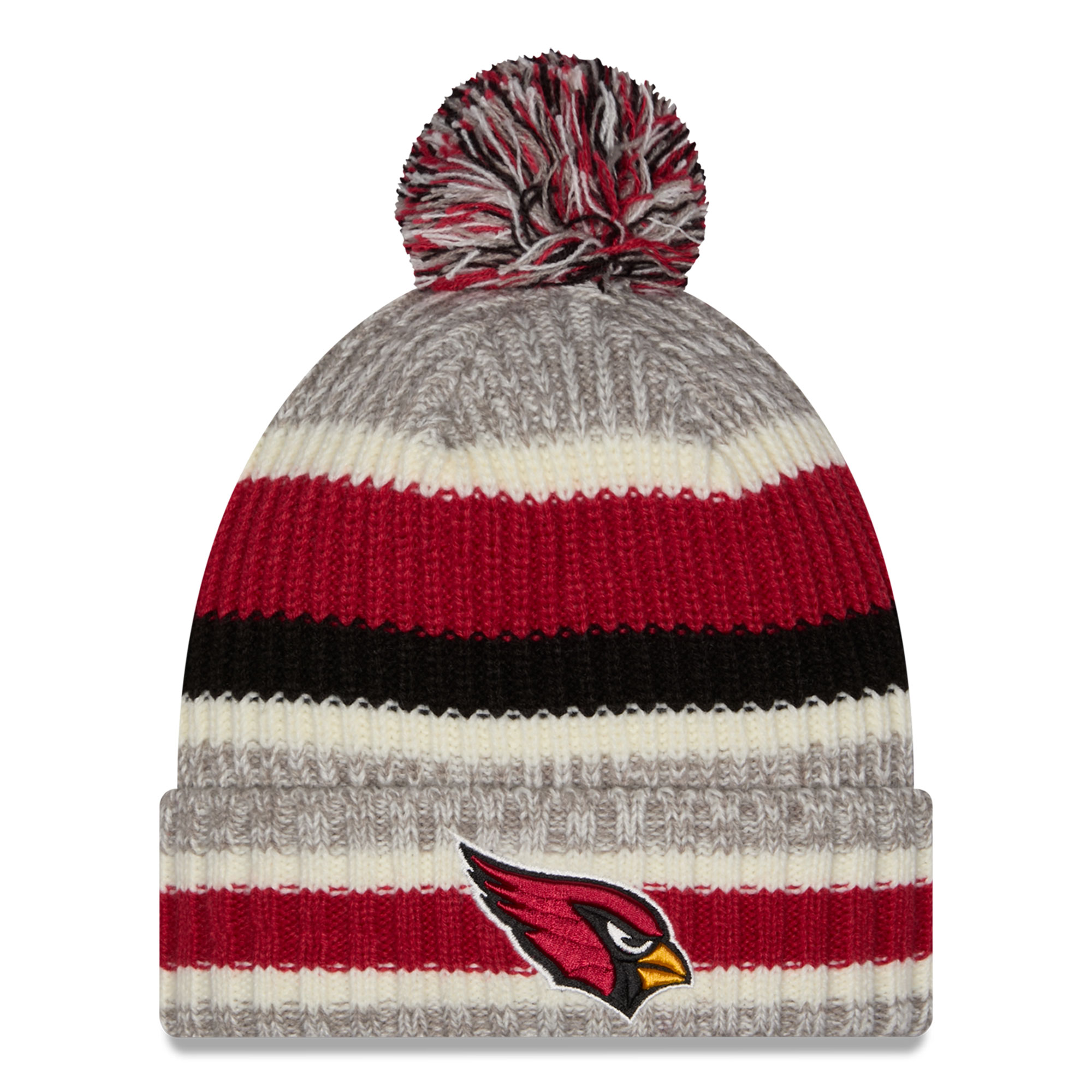 Men's New Era Cardinal/Gray Arizona Cardinals Stripe Cuff Knit Hat with Pom
