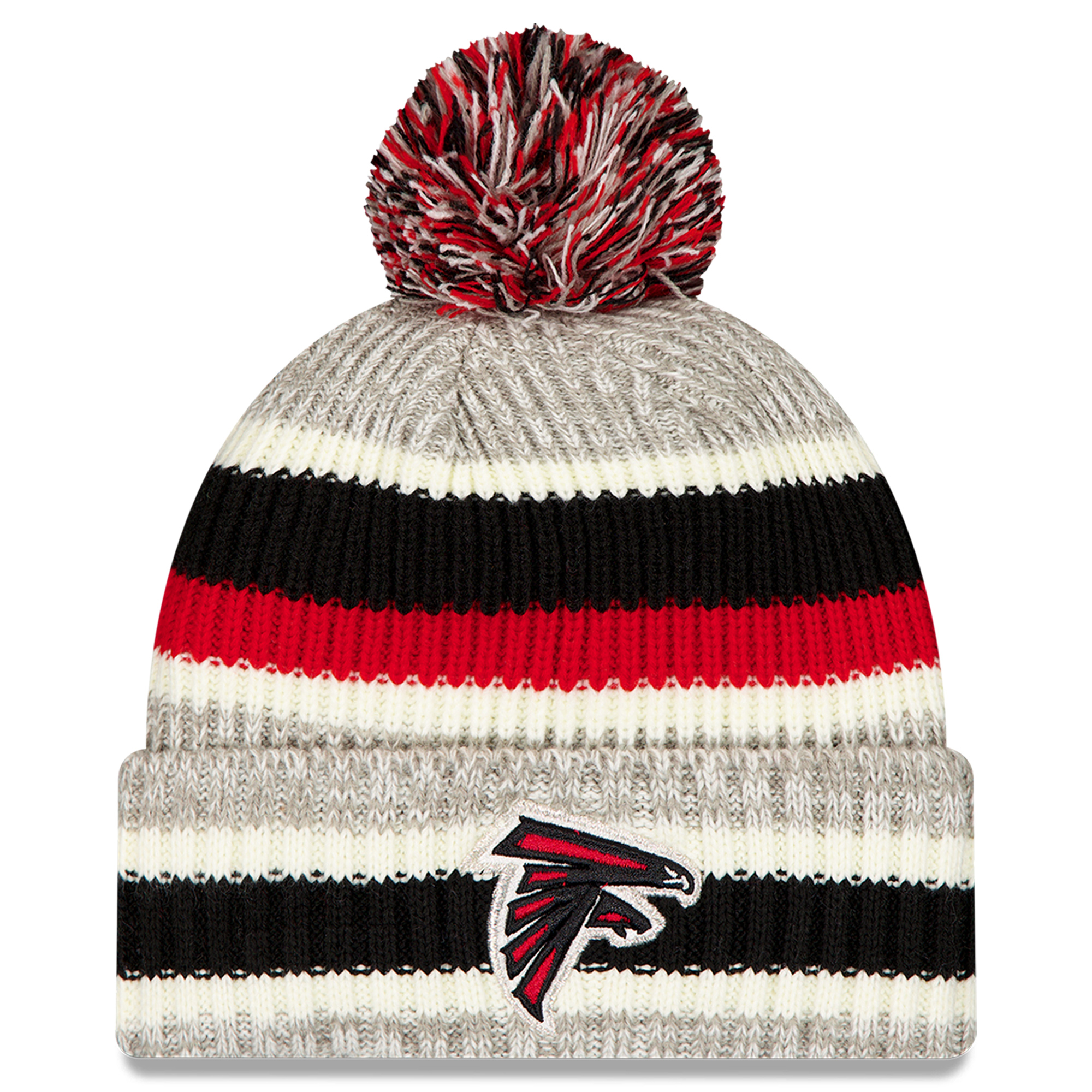 Men's New Era Black/Gray Atlanta Falcons Stripe Cuff Knit Hat with Pom