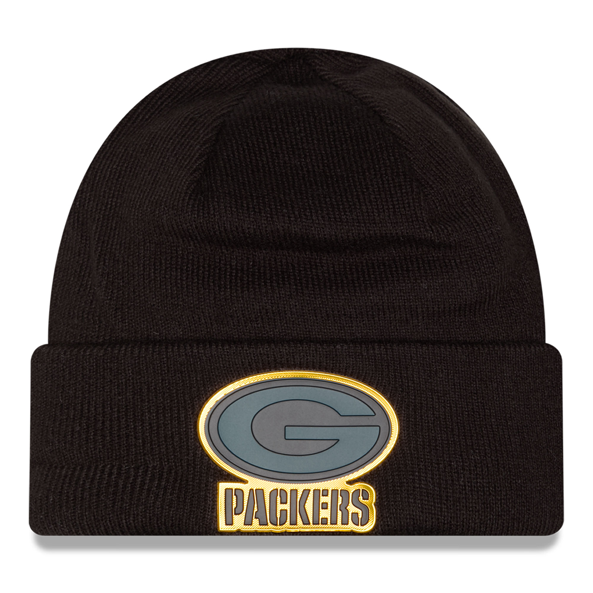 Men's New Era Black Green Bay Packers Chrome Cuffed Knit Hat