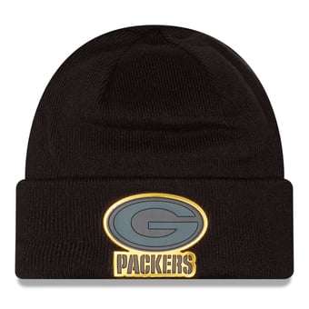 Men's New Era Black Green Bay Packers Chrome Cuffed Knit Hat