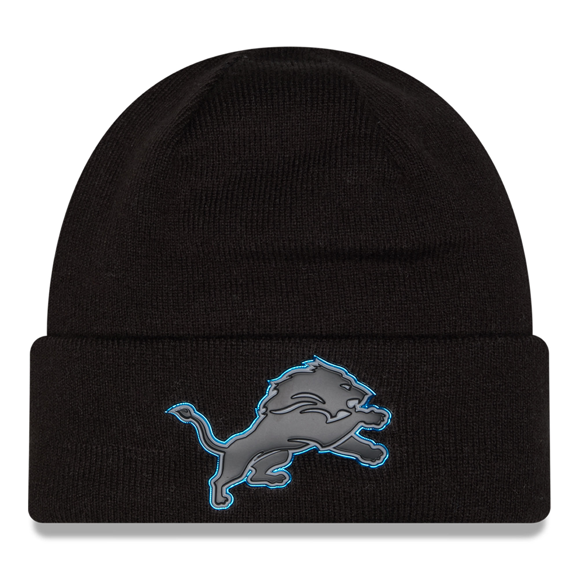 Men's New Era Black Detroit Lions Chrome Cuffed Knit Hat