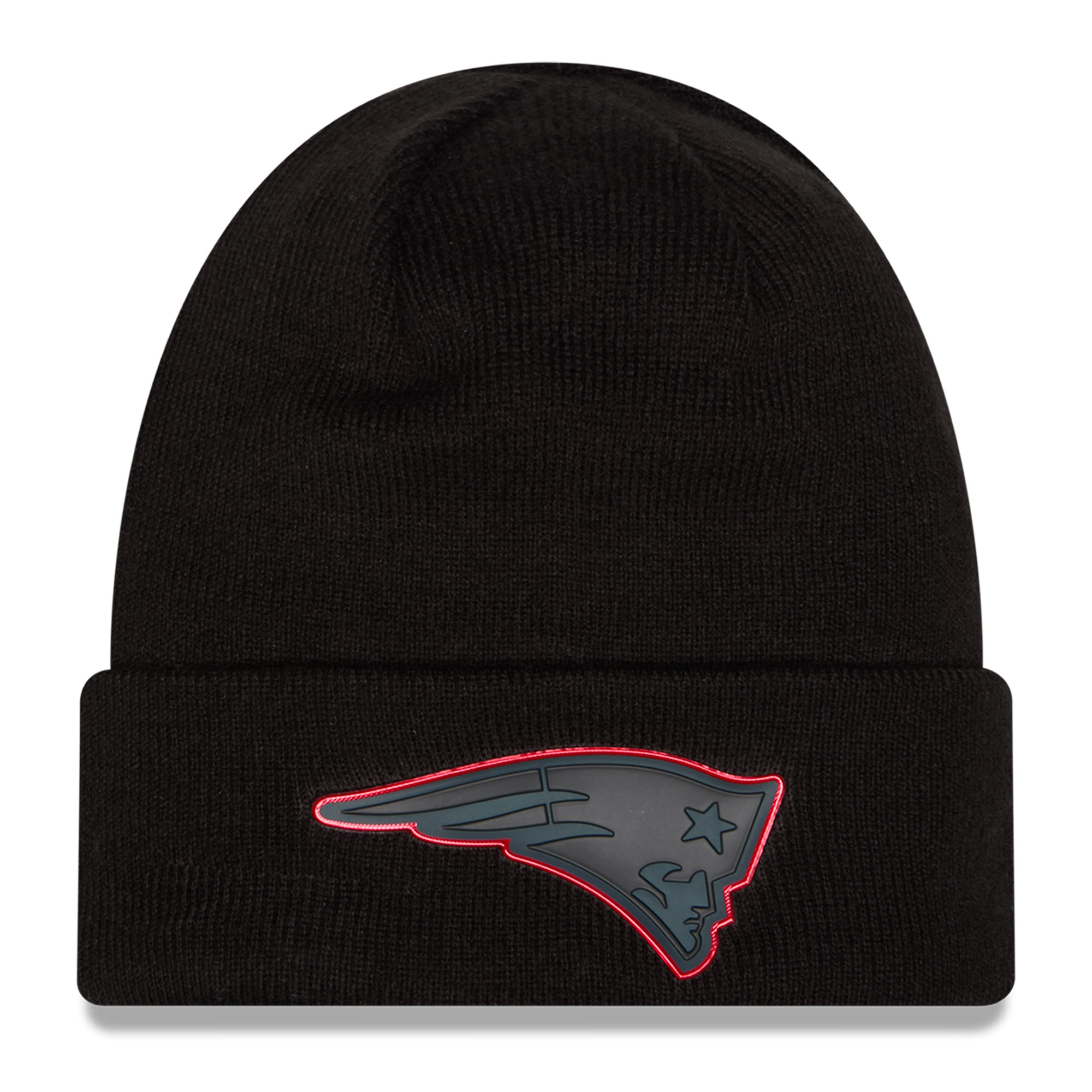 Men's New Era Black New England Patriots Chrome Cuffed Knit Hat