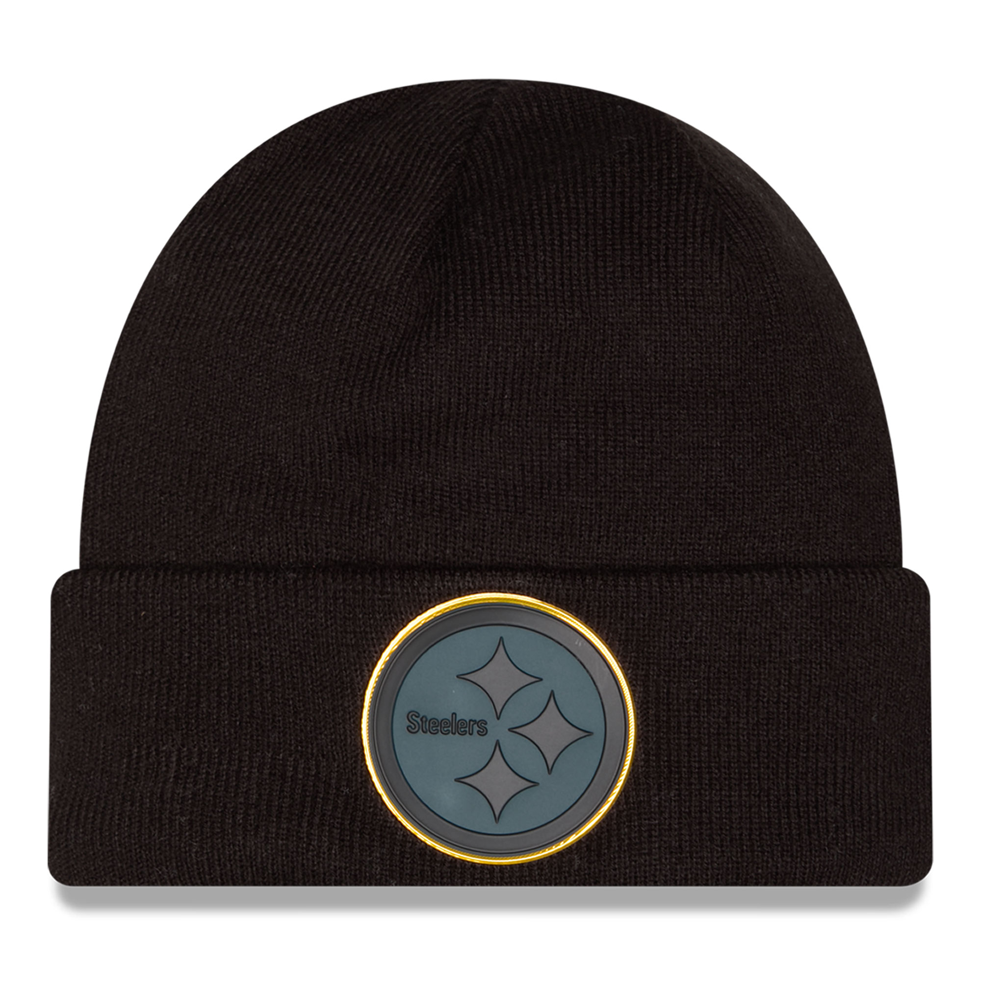 Men's New Era Black Pittsburgh Steelers Chrome Cuffed Knit Hat