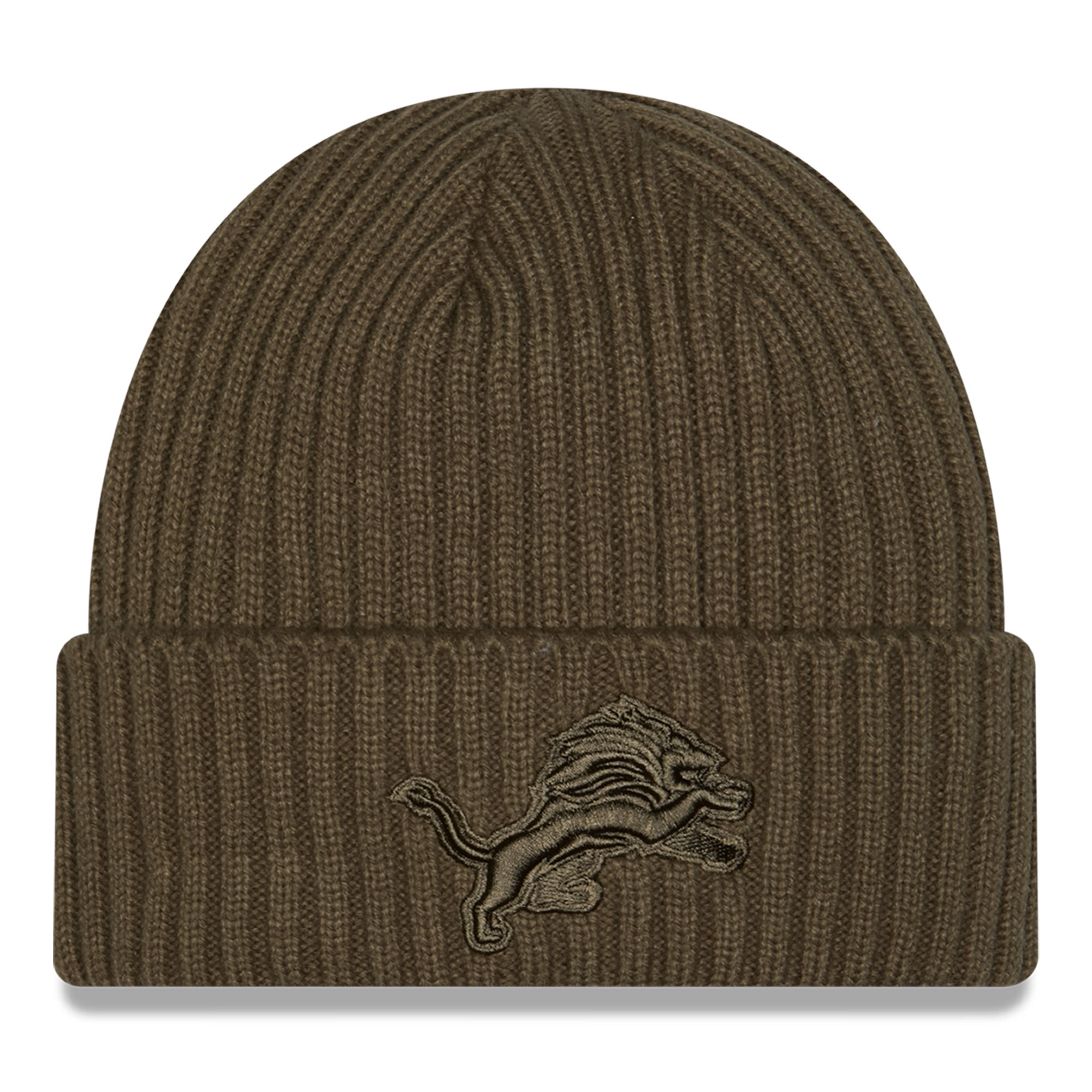 Men's New Era  Olive Detroit Lions Color Pack Cuffed Knit Hat