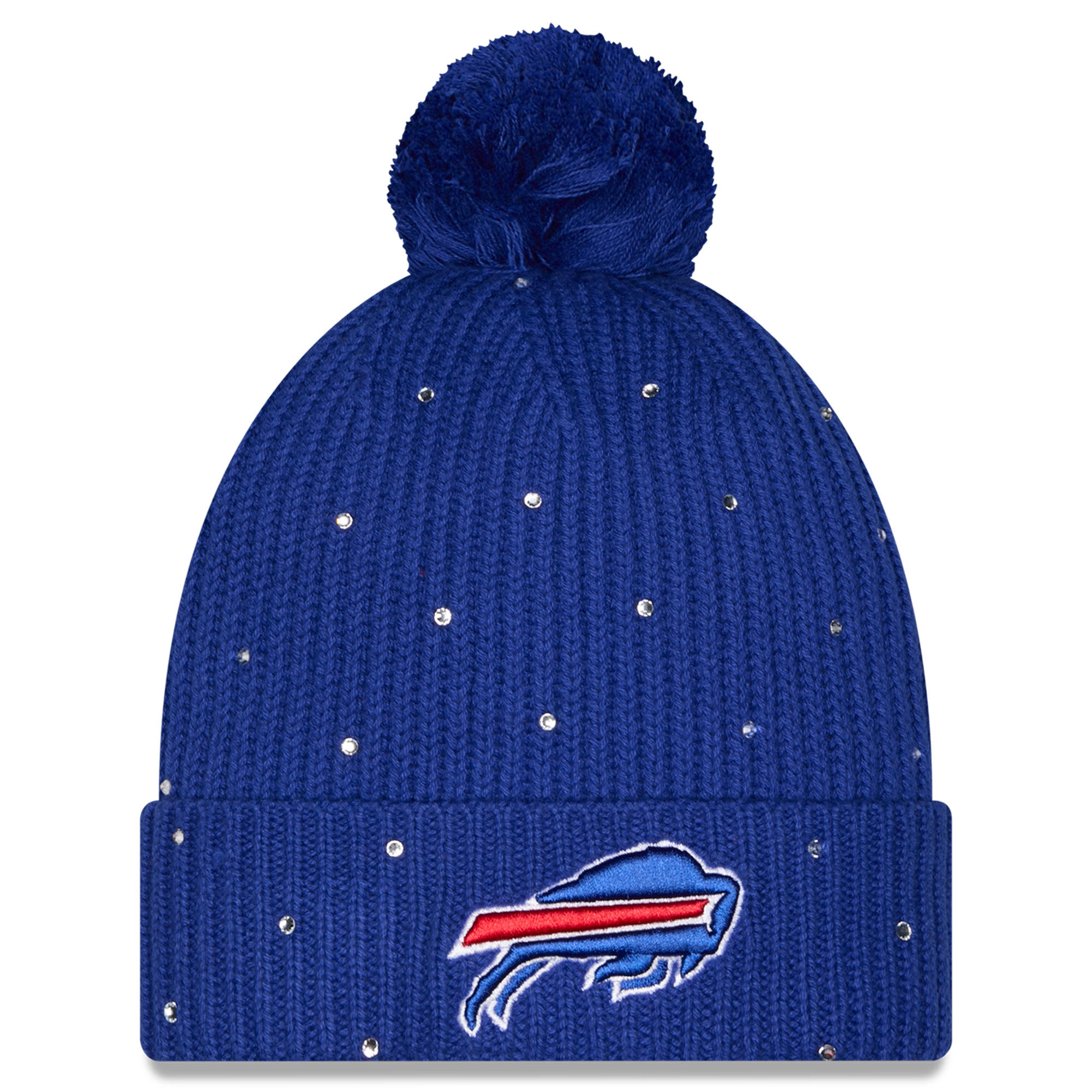 Women's New Era Royal Buffalo Bills Rhinestone Cuffed Knit Hat with Pom