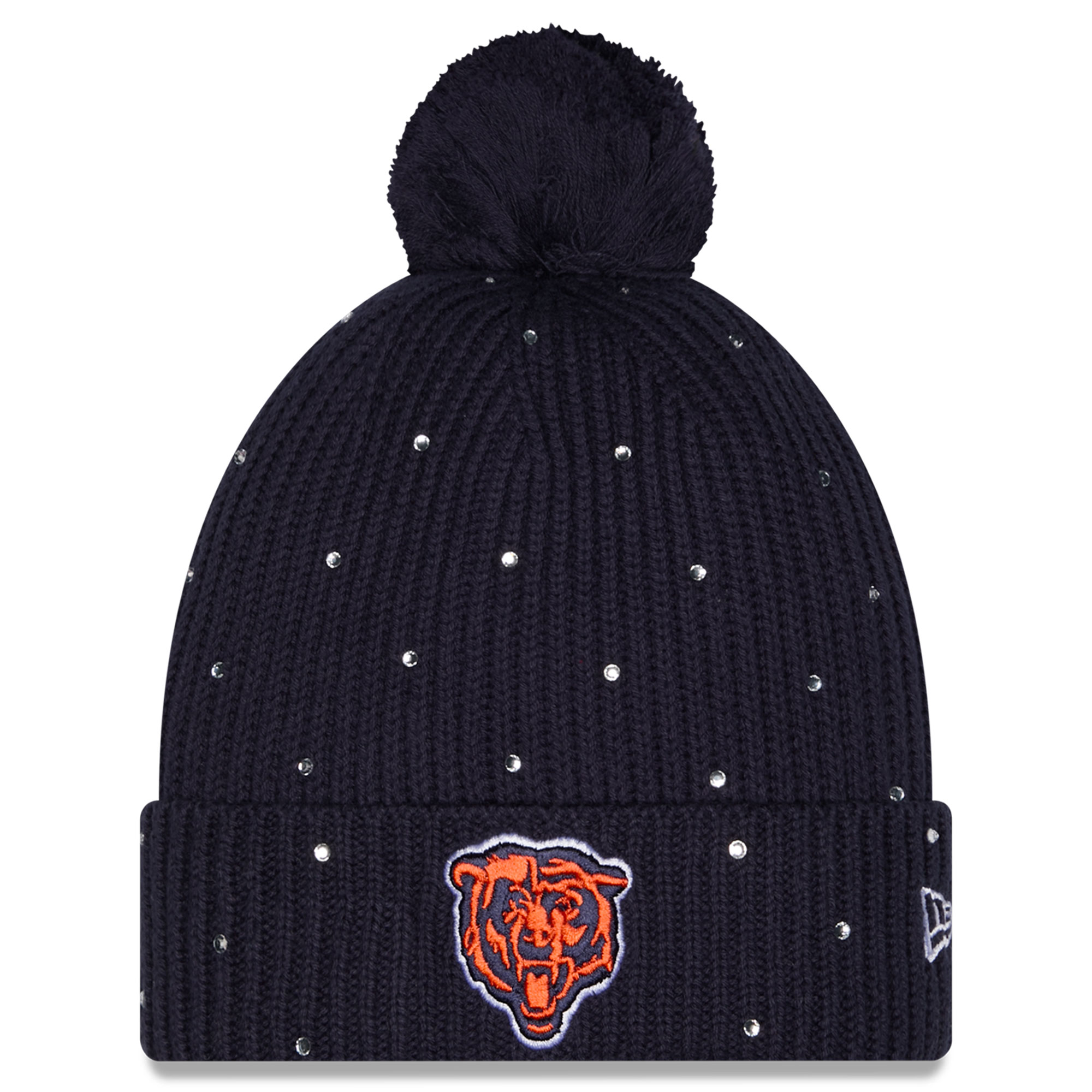 Women's New Era Navy Chicago Bears Rhinestone Cuffed Knit Hat with Pom