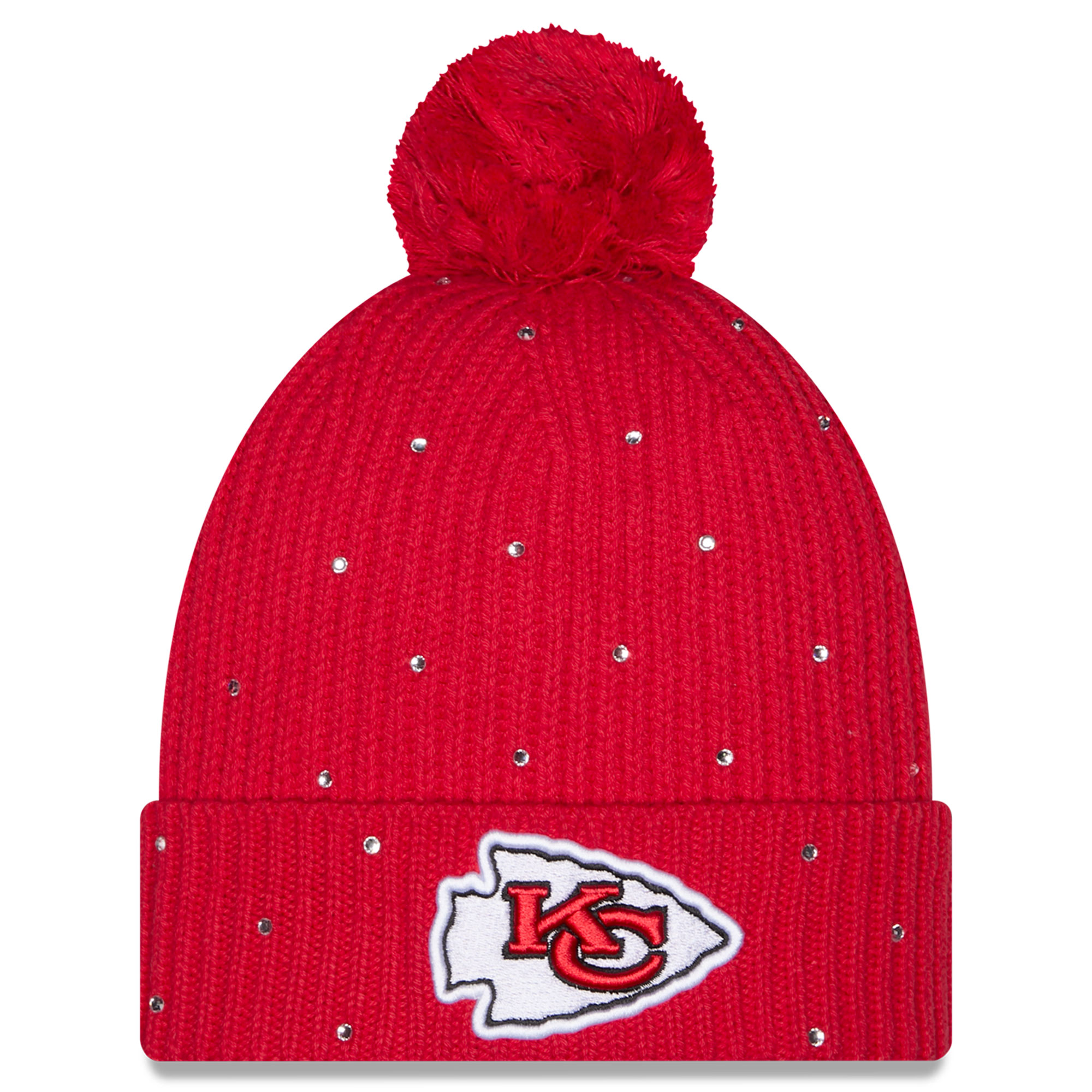Women's New Era Red Kansas City Chiefs Rhinestone Cuffed Knit Hat with Pom