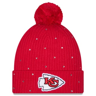 Women's New Era Red Kansas City Chiefs Rhinestone Cuffed Knit Hat with Pom