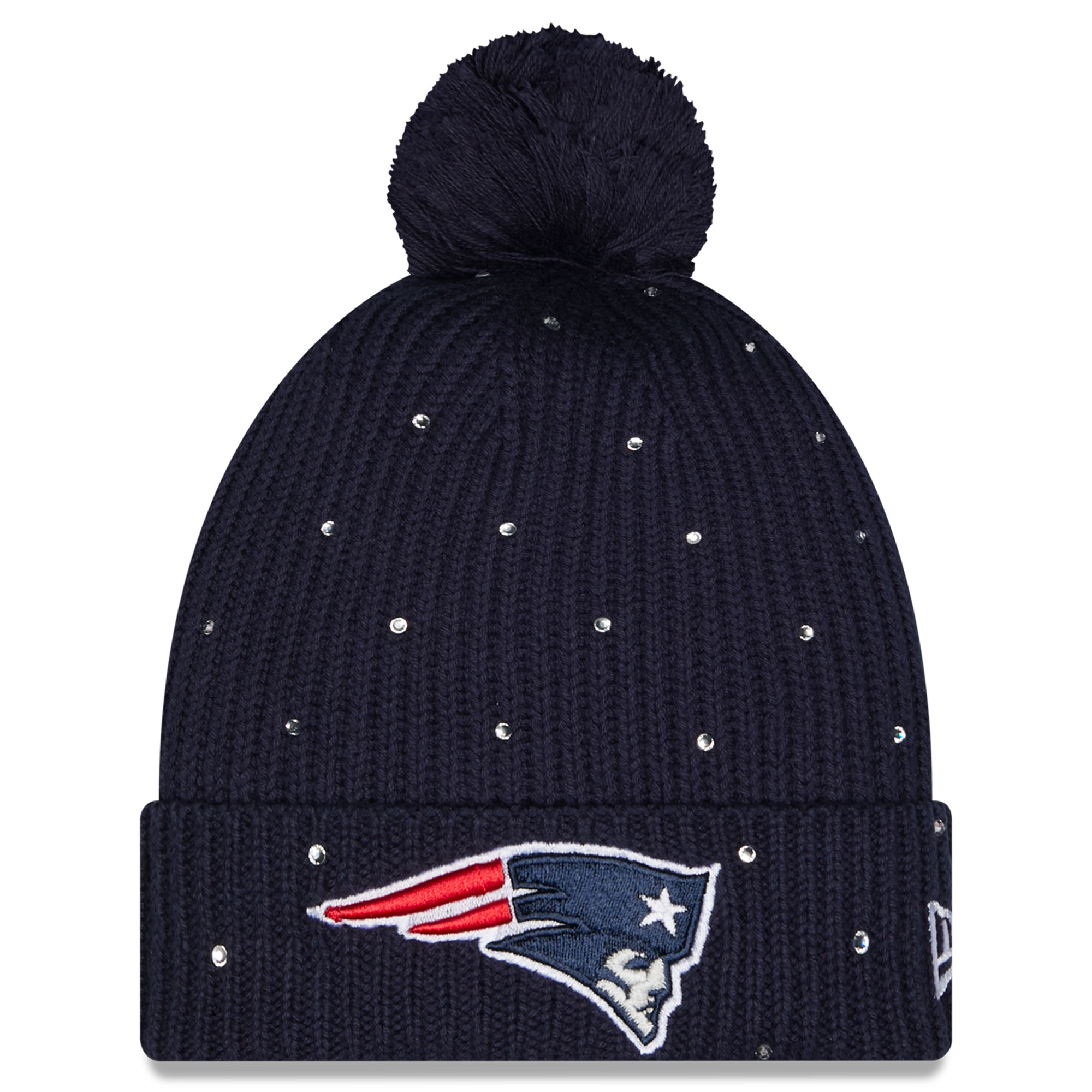 Women's New Era Navy New England Patriots Rhinestone Cuffed Knit Hat with Pom