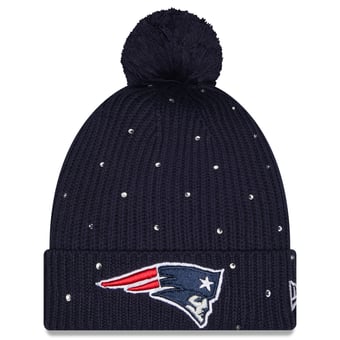 Women's New Era Navy New England Patriots Rhinestone Cuffed Knit Hat with Pom