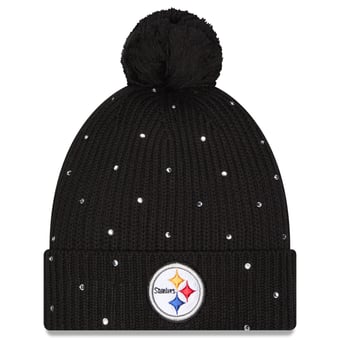 Women's New Era Black Pittsburgh Steelers Rhinestone Cuffed Knit Hat with Pom