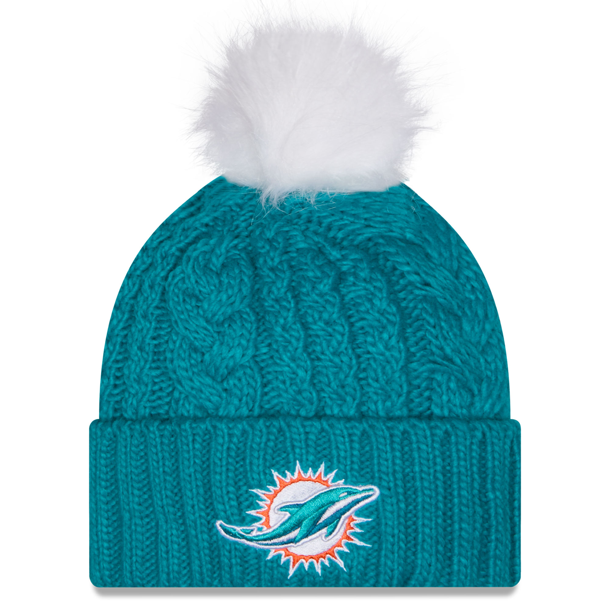 Women's New Era Aqua Miami Dolphins Single Knit Hat with Pom