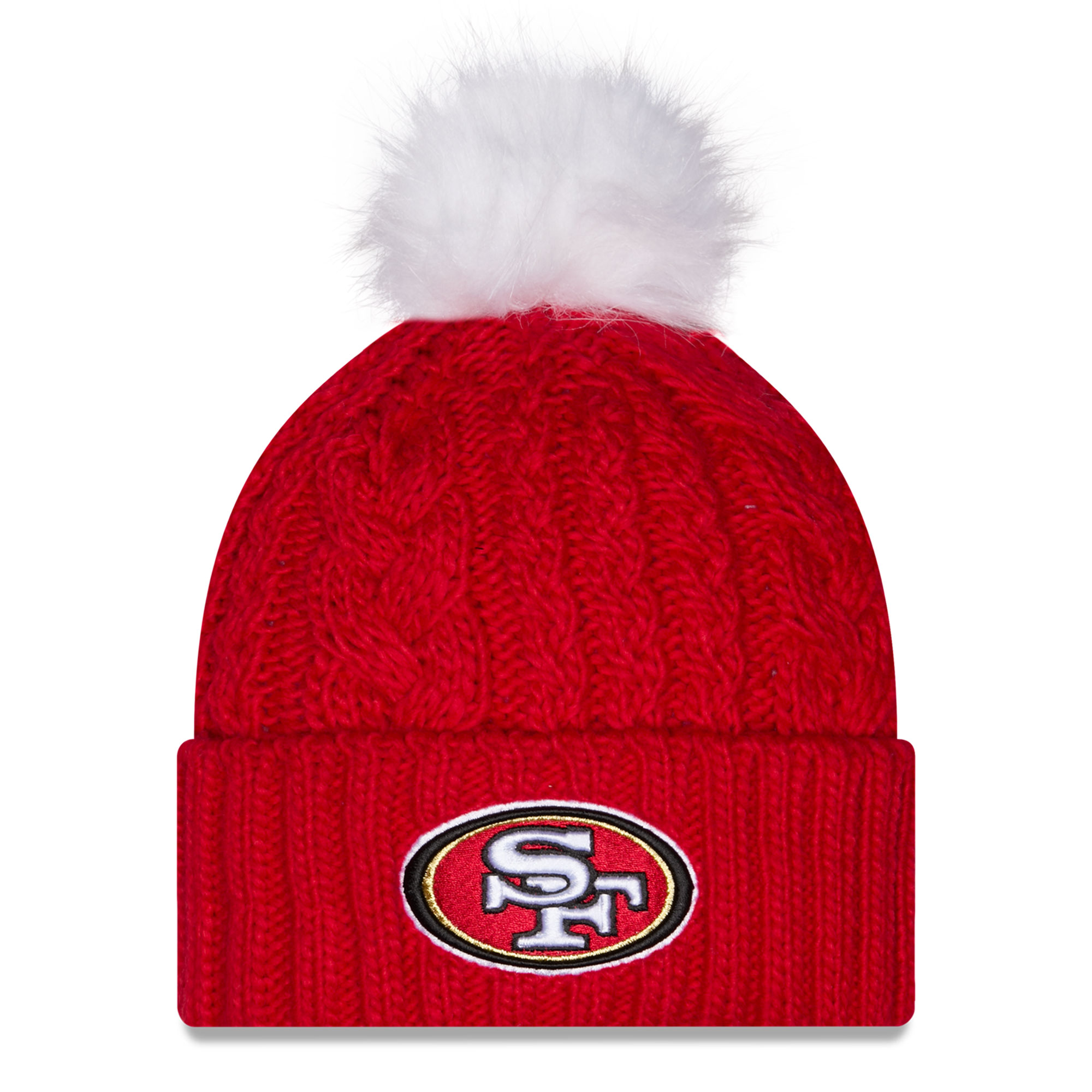 Women's New Era Scarlet San Francisco 49ers Single Knit Hat with Pom