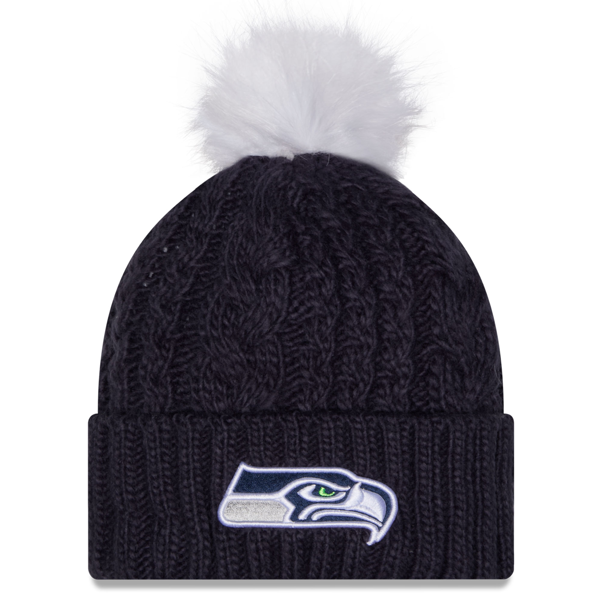 Women's New Era College Navy Seattle Seahawks Single Knit Hat with Pom