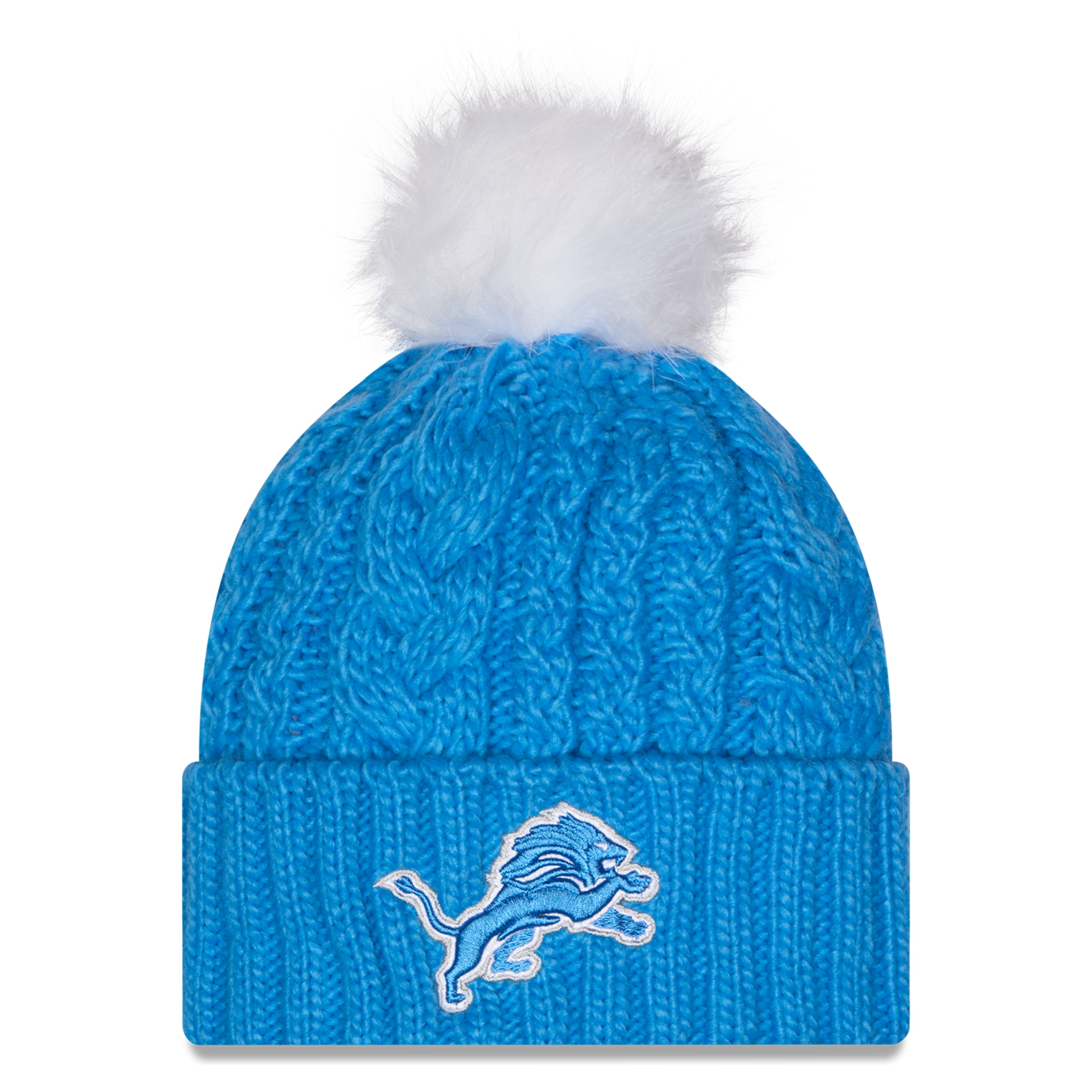 Women's New Era Blue Detroit Lions Single Knit Hat with Pom