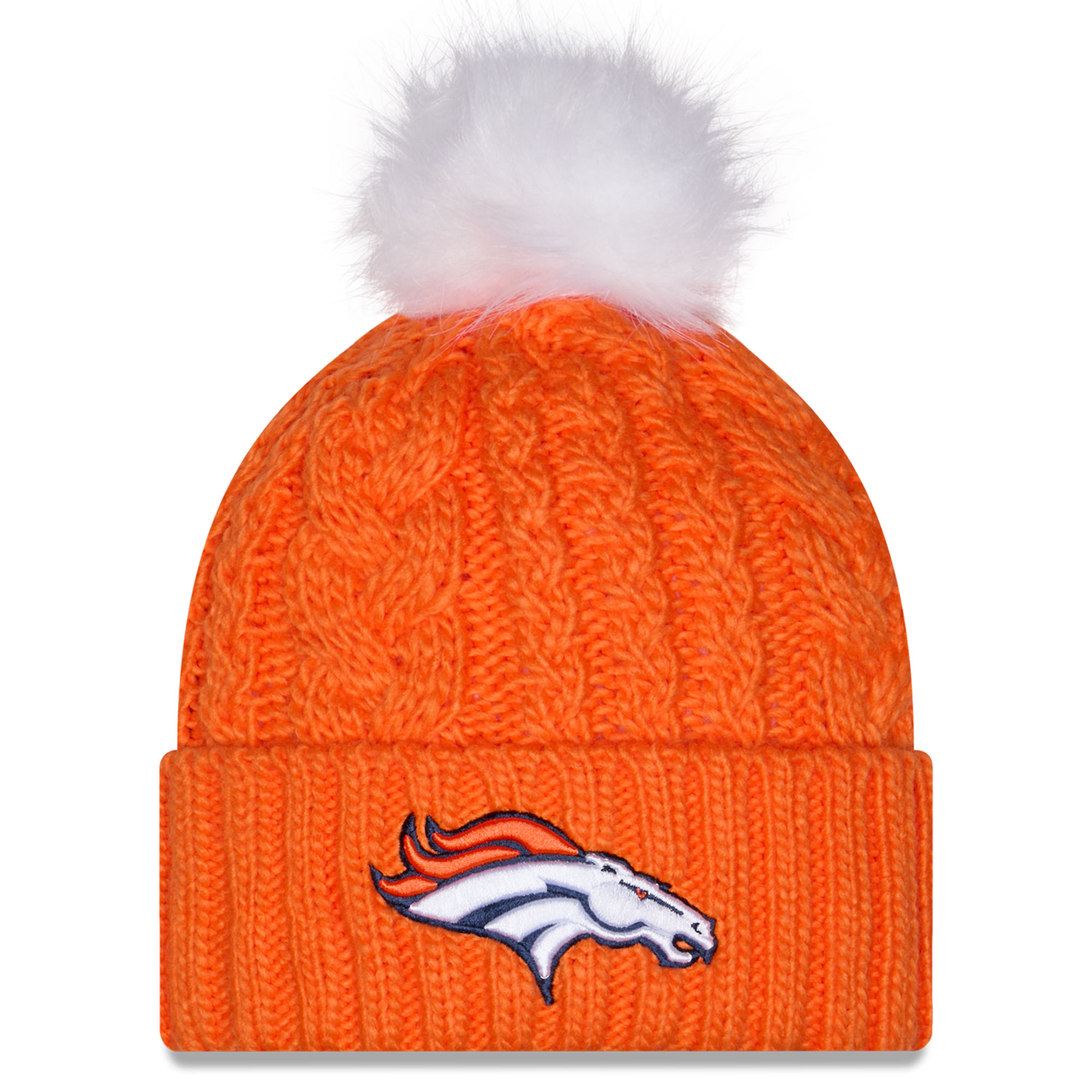 Women's New Era Orange Denver Broncos Single Knit Hat with Pom