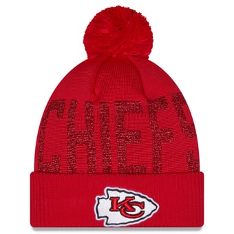 Women's New Era Red Kansas City Chiefs Shimmer Cuffed Knit Hat with Pom