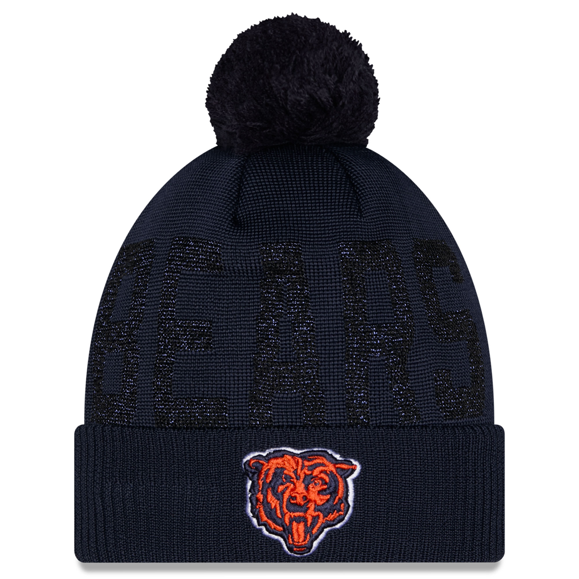 Women's New Era Navy Chicago Bears Shimmer Cuffed Knit Hat with Pom