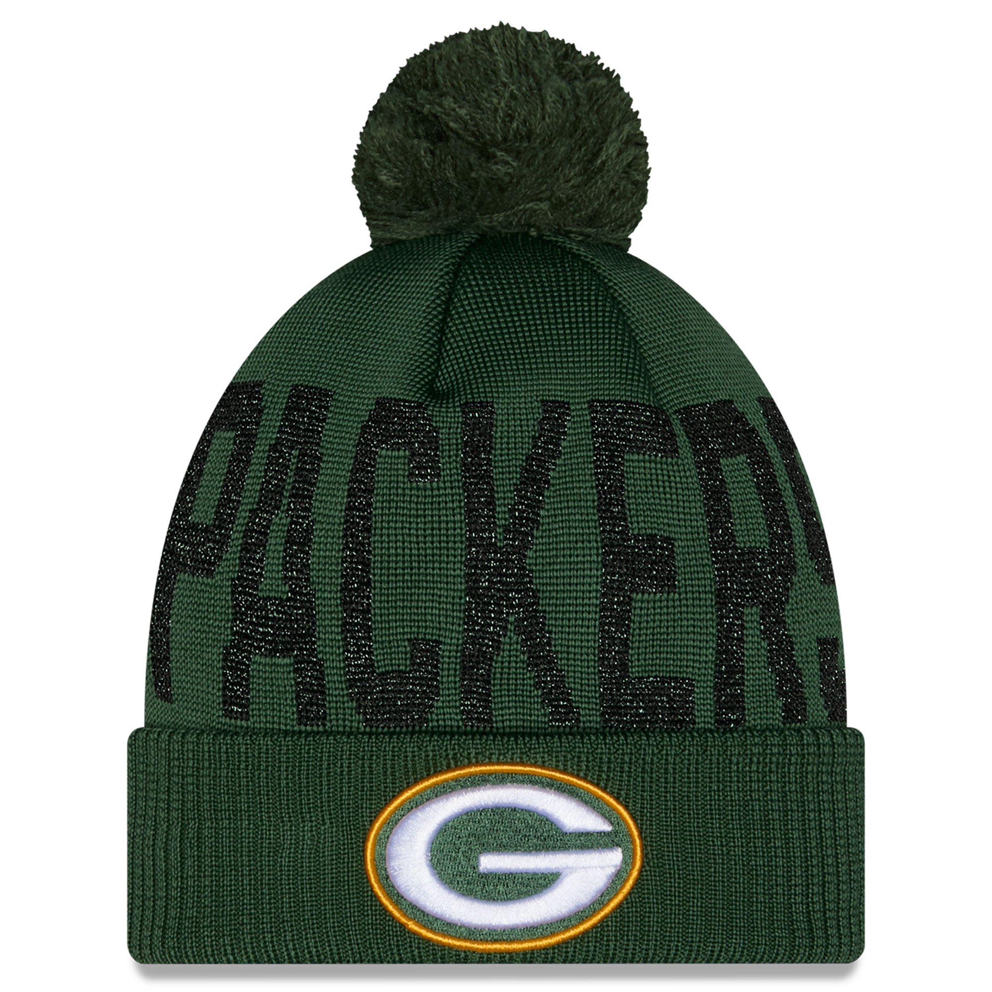 Women's New Era Green Green Bay Packers Shimmer Cuffed Knit Hat with Pom