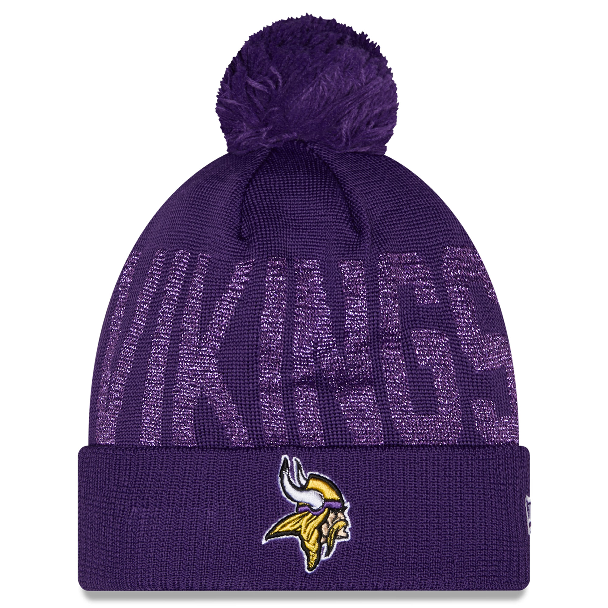 Women's New Era Purple Minnesota Vikings Shimmer Cuffed Knit Hat with Pom